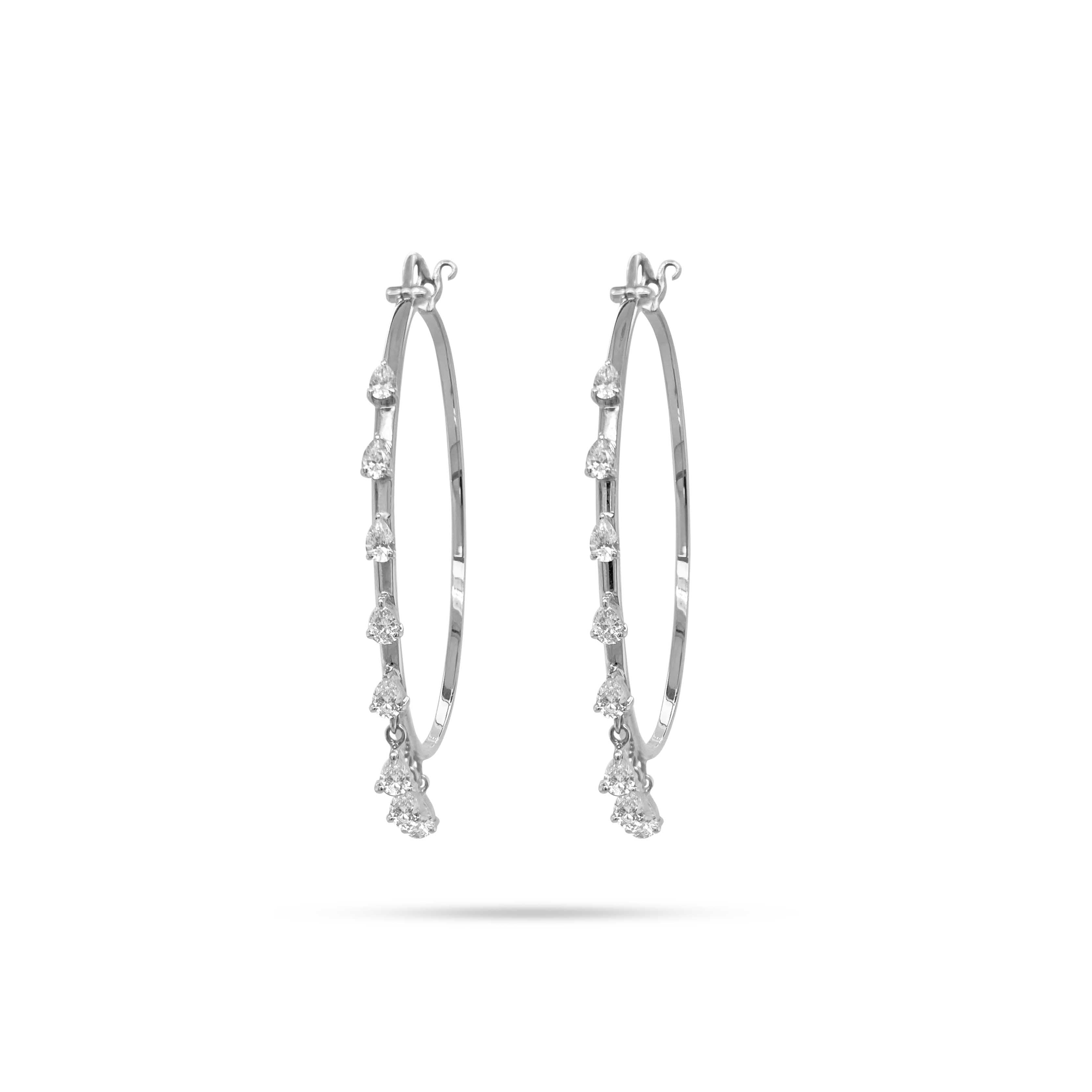 Dangling Pear Diamond Hoop Earrings