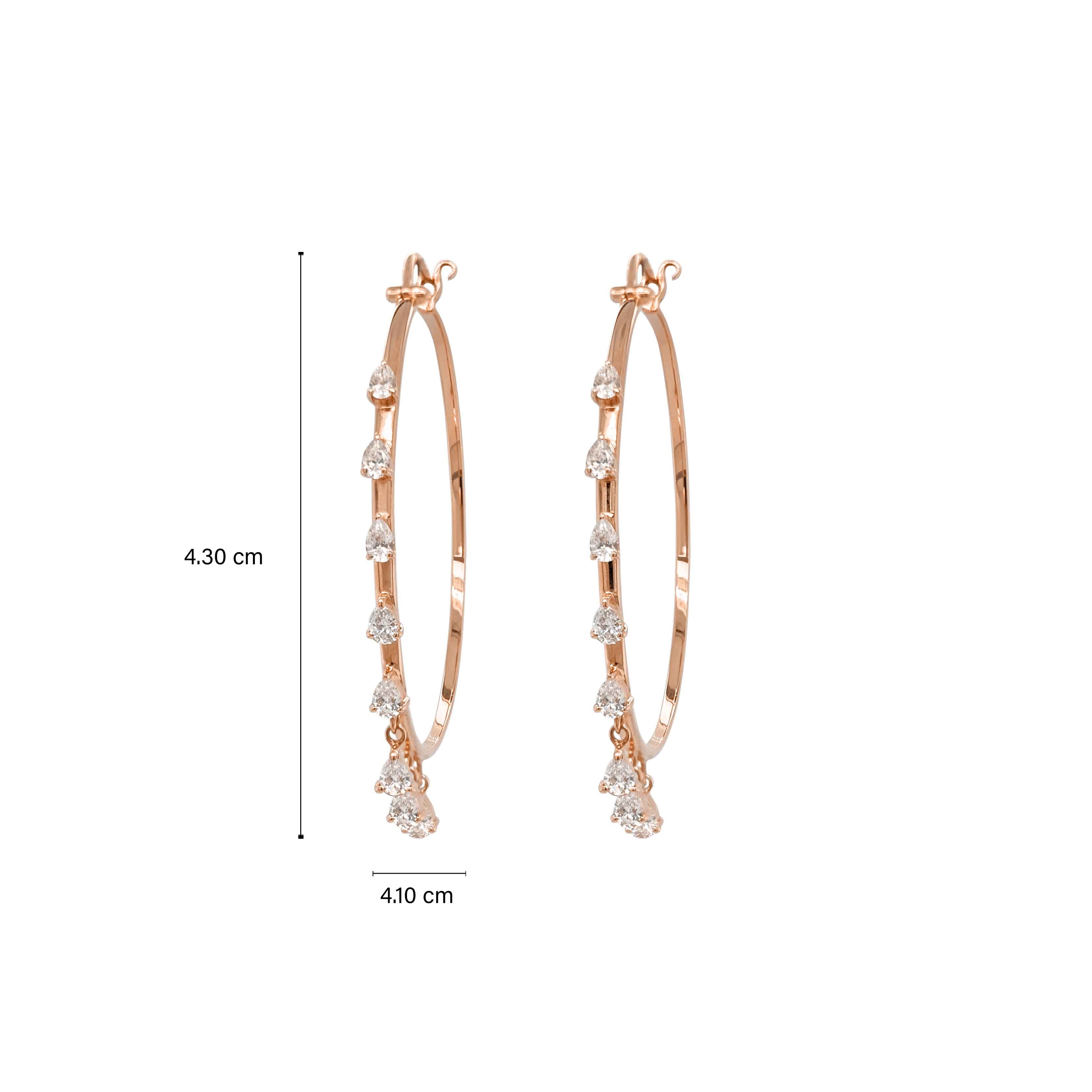 Dangling Pear Diamond Hoop Earrings
