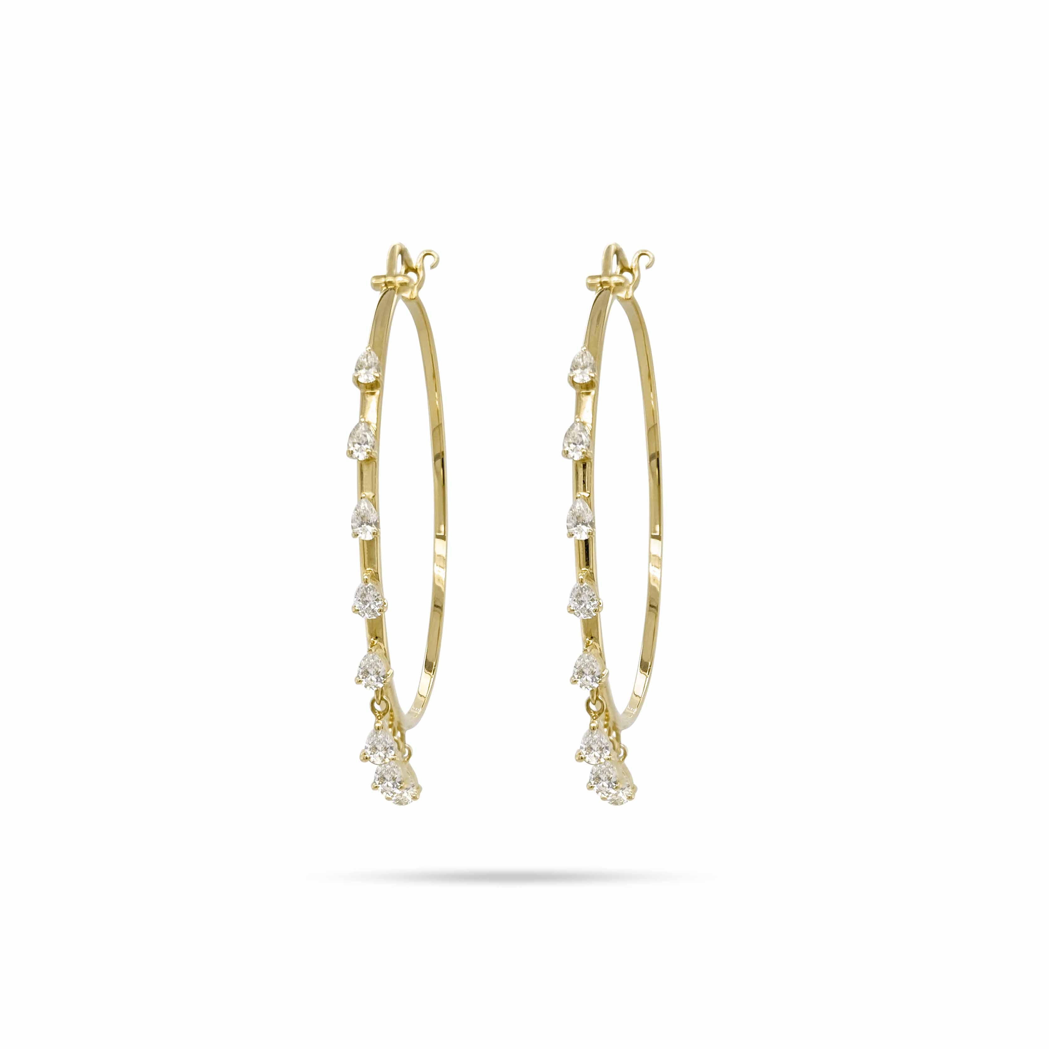 Dangling Pear Diamond Hoop Earrings