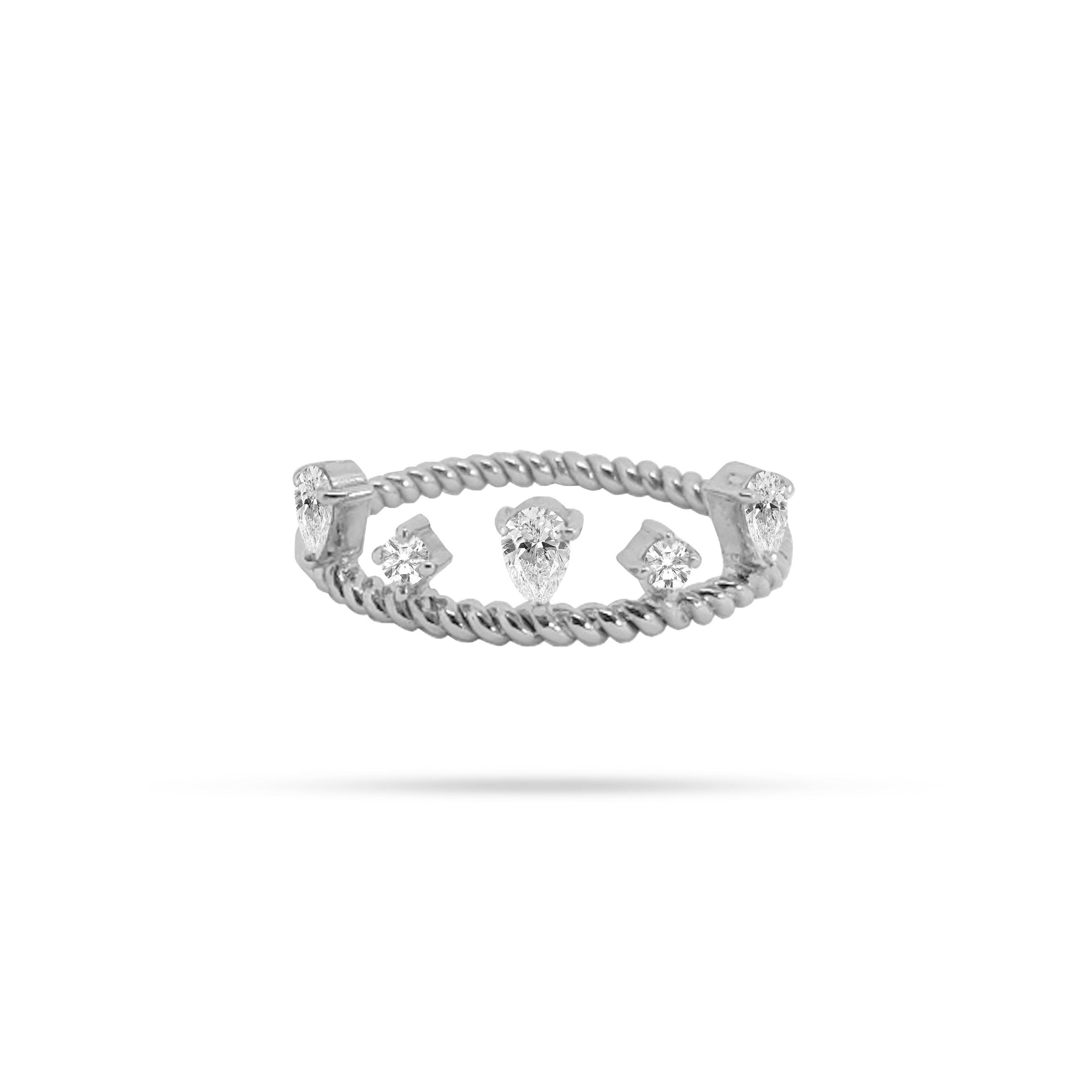 Dangling Rope Round and Pear Diamond Ring
