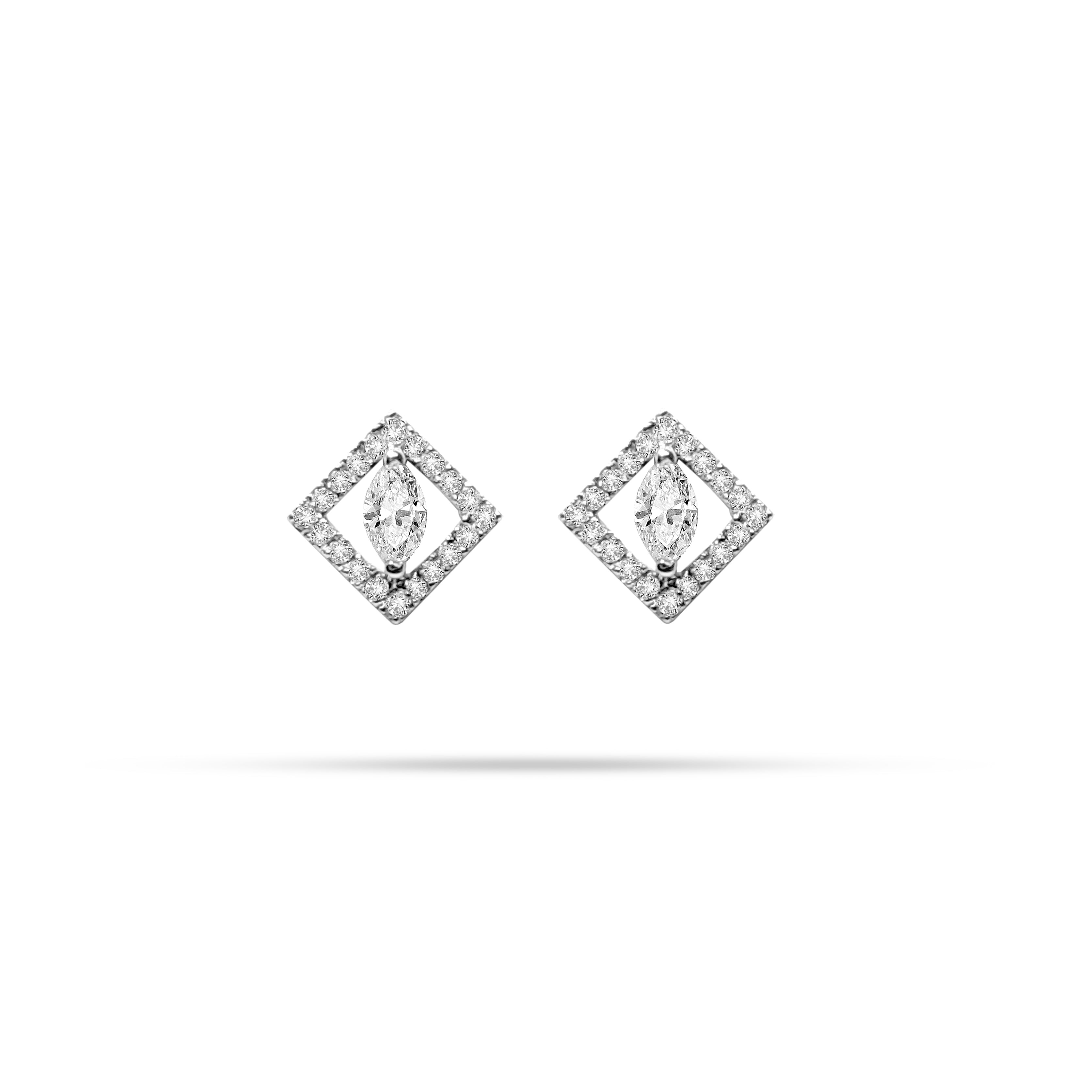 Marquise and Round Diamond Stud Earrings