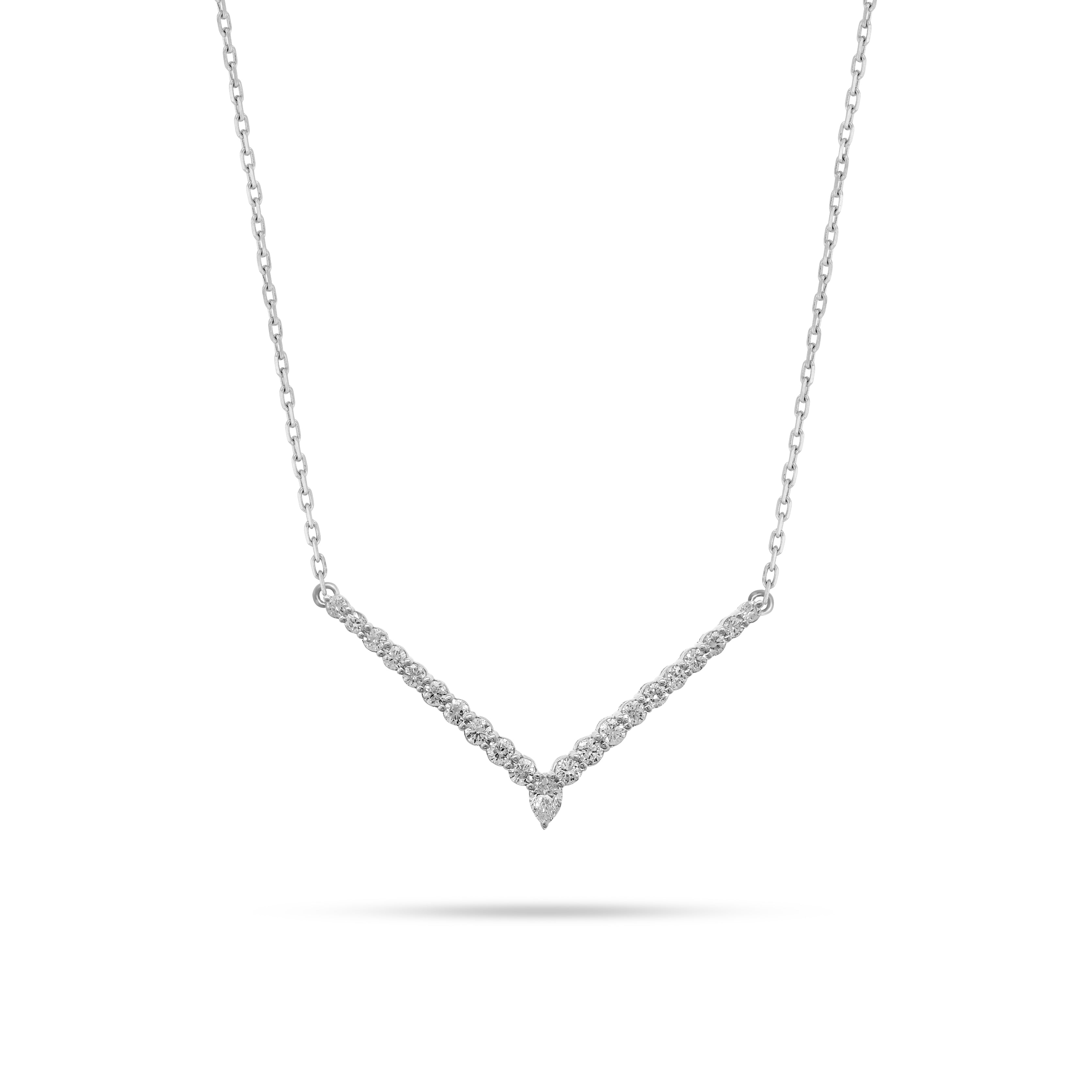 V-Shaped Pear and Round Diamond Pendant