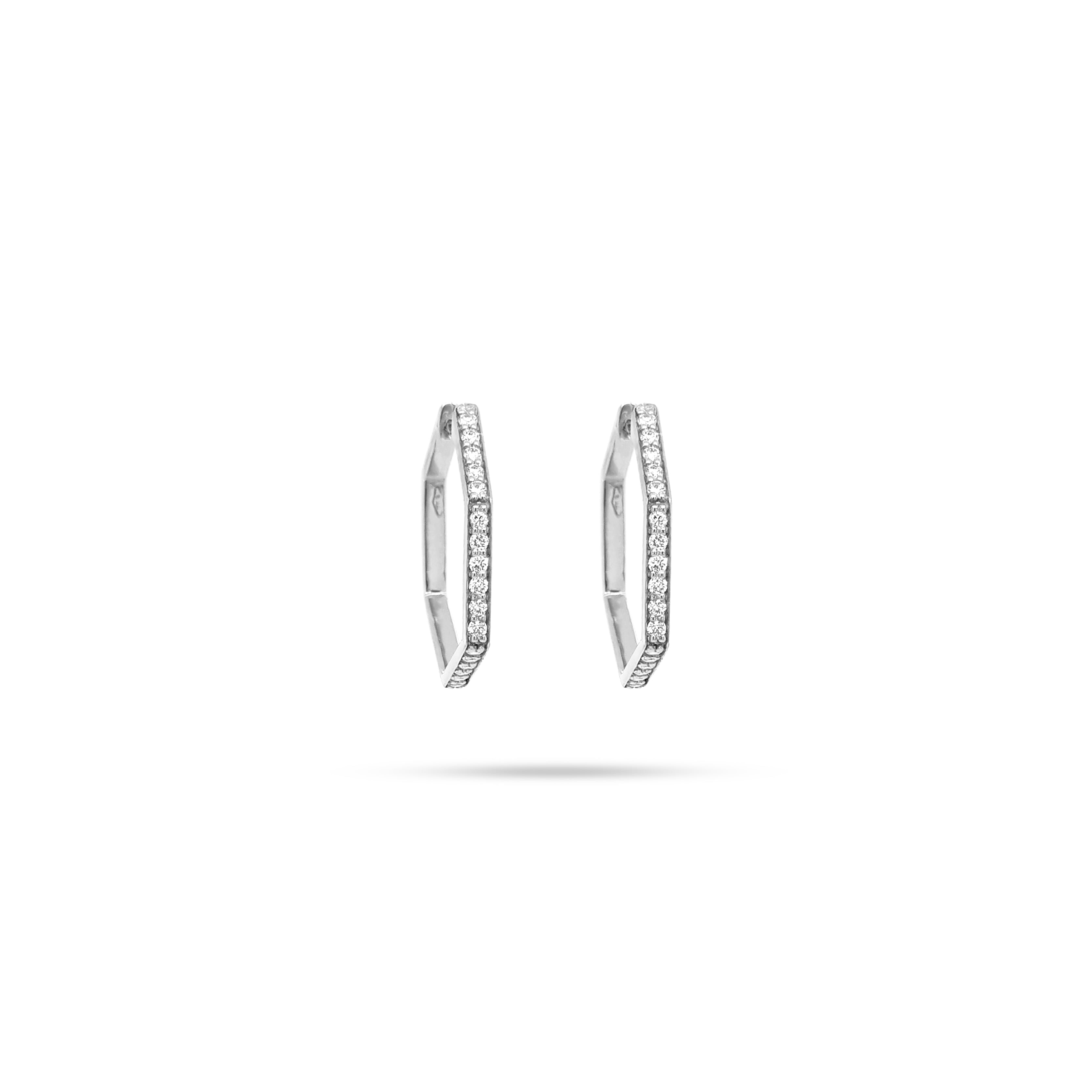 Hexagon Huggie Round Diamond Earrings