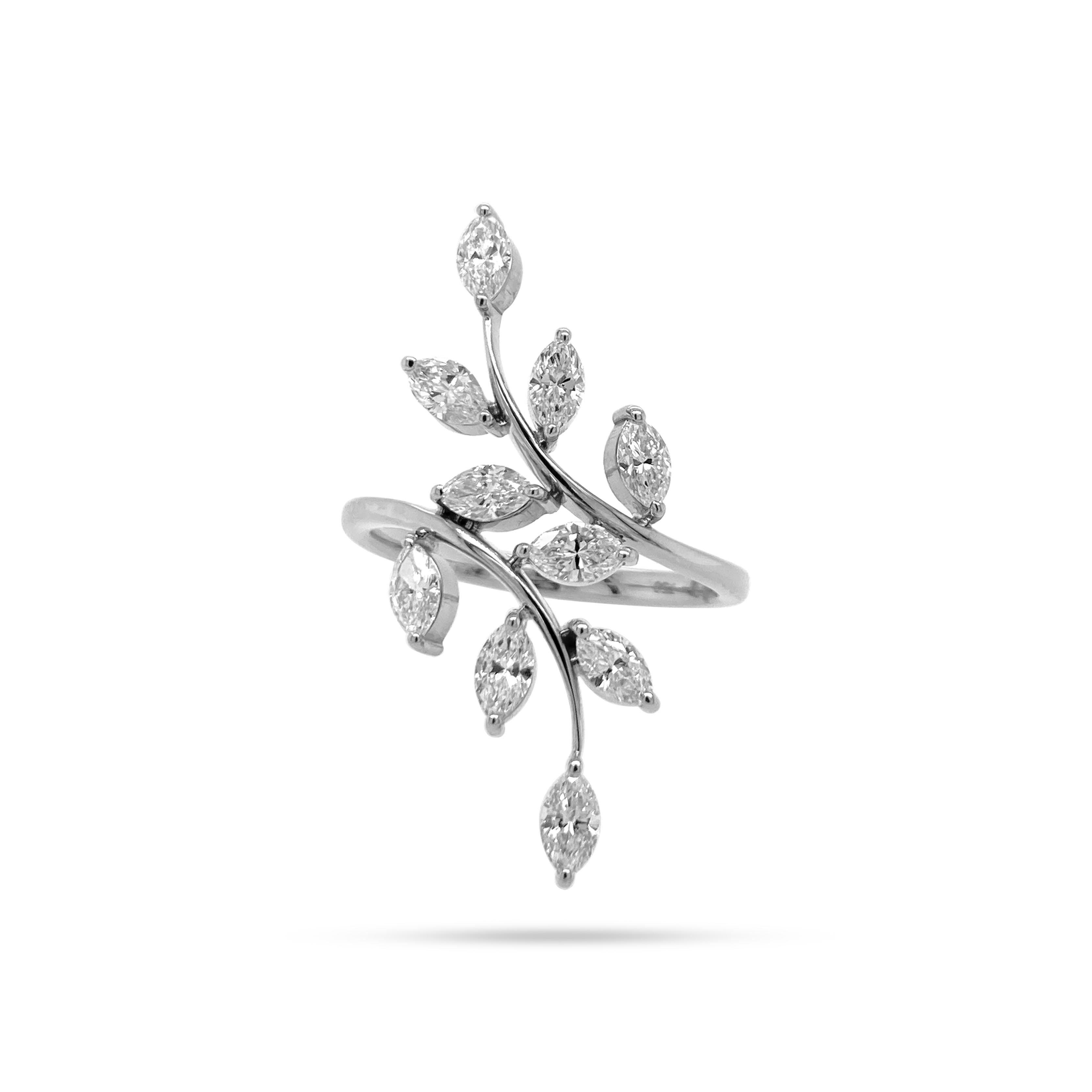 Leaf Mini Marquise Diamond Ring