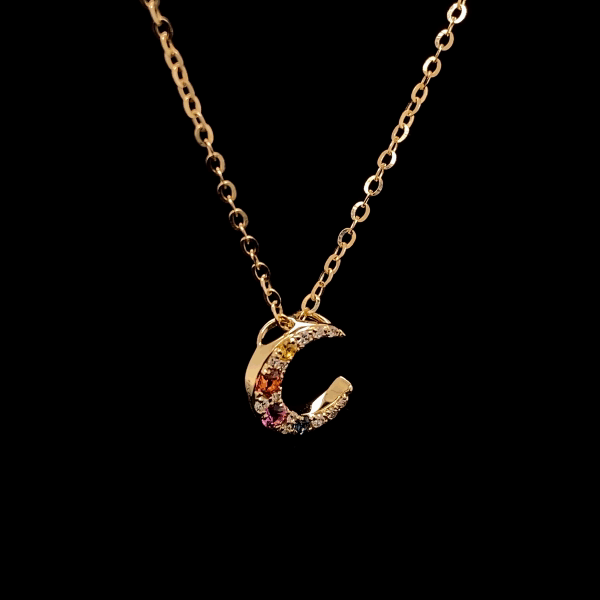 Rainbow Sapphire Moon Diamond Pendant