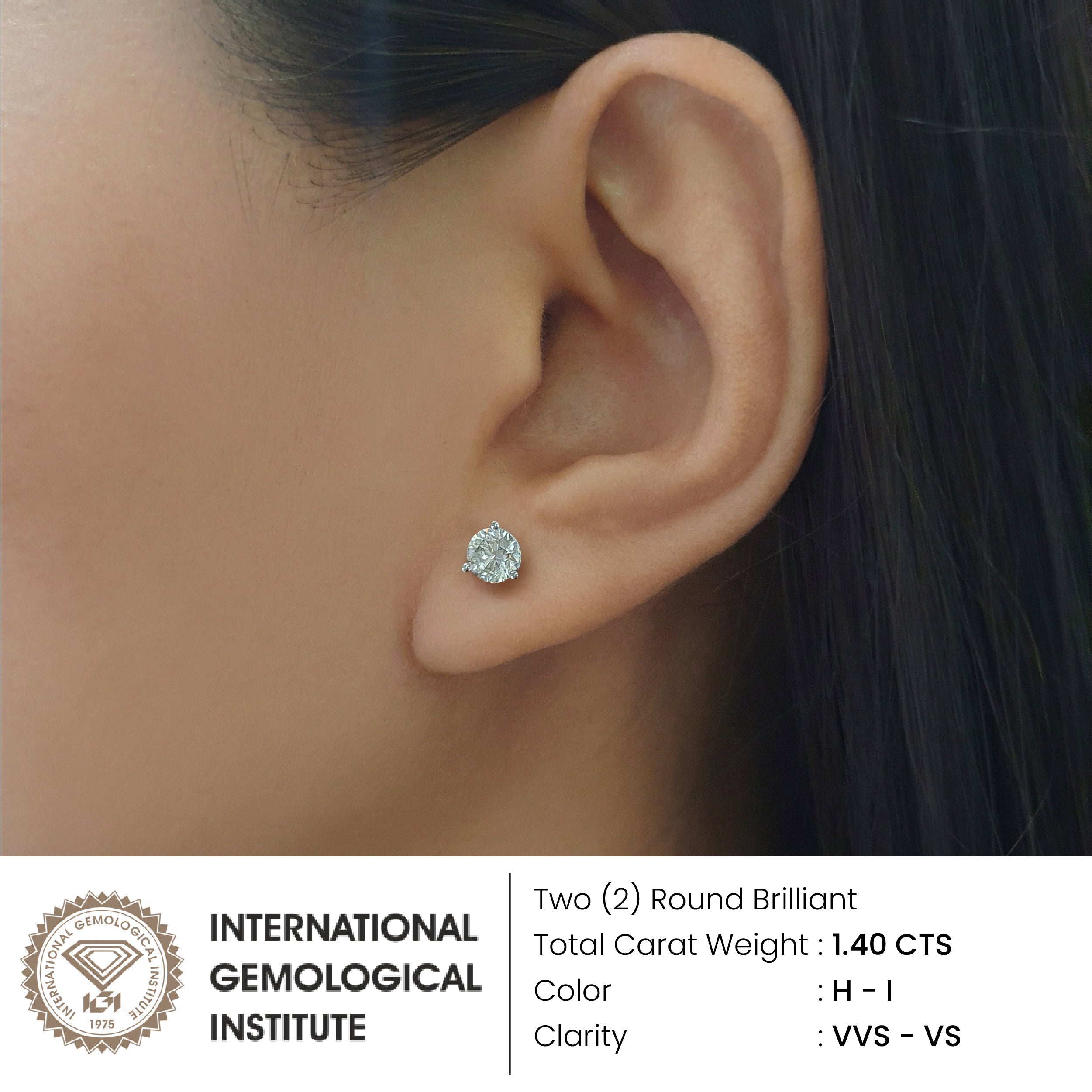 In-Stock - Martini Setting - Round Natural Diamond Stud Earrings