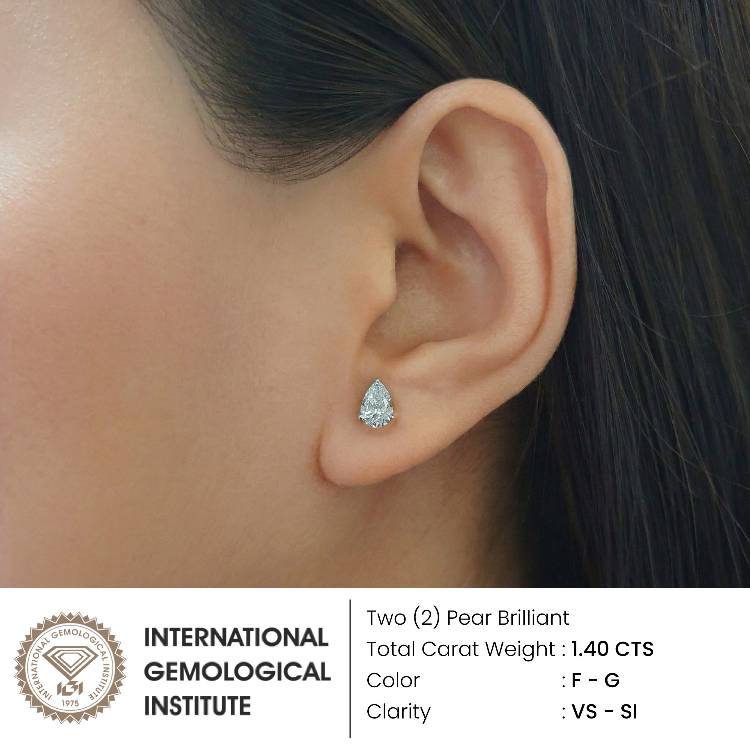 In-Stock - Pear Natural Diamond Stud Earrings