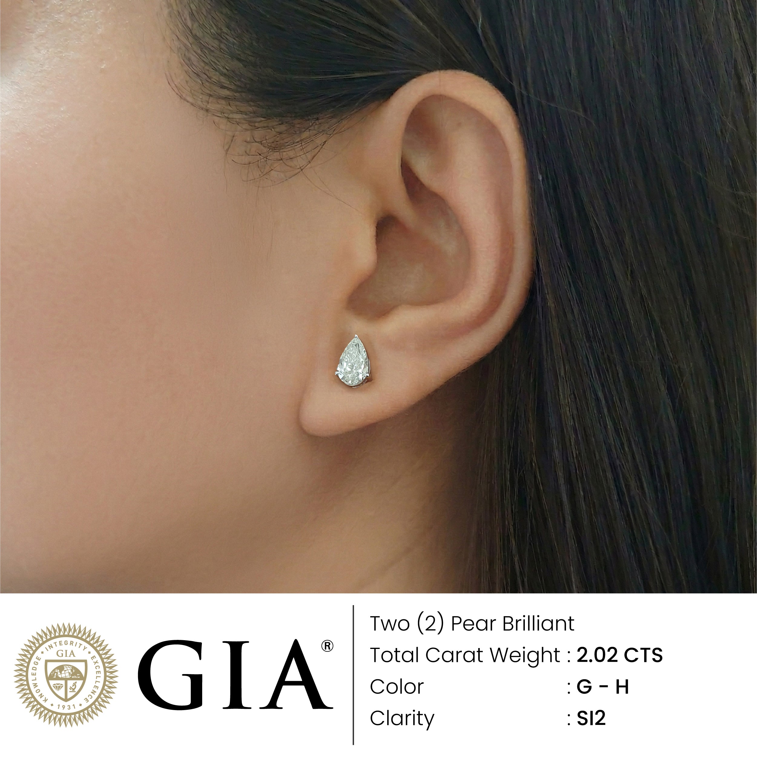 In-Stock - Pear Natural Diamond Stud Earrings