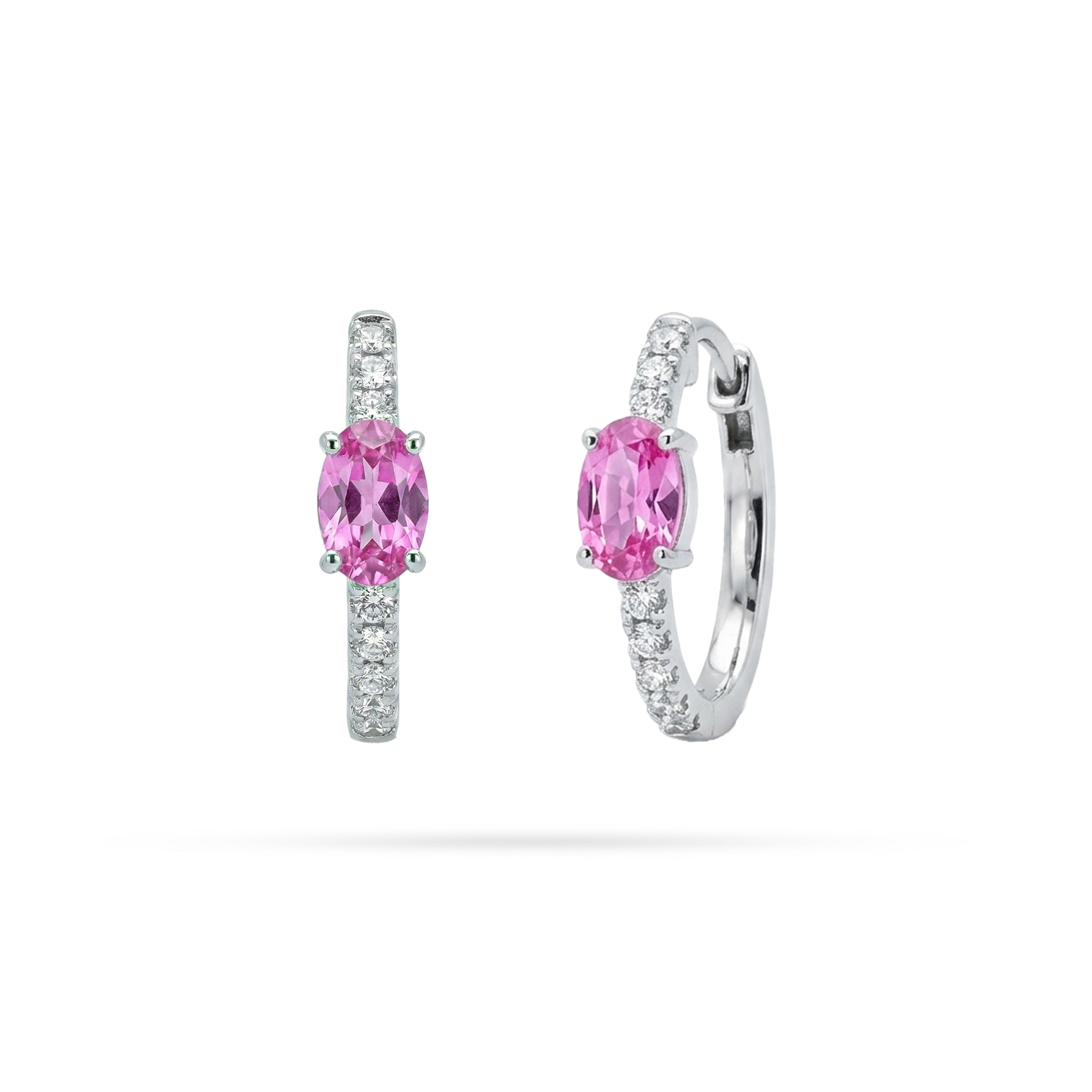 Oval Pink Sapphire Round Diamond Hoop Earrings