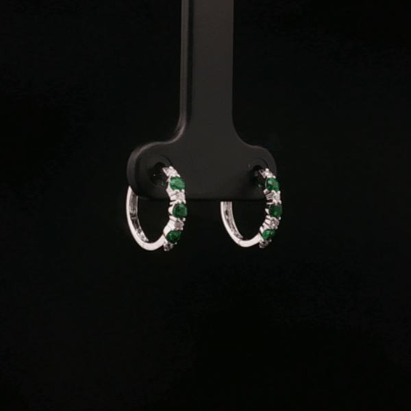 Emerald Round Diamond Hoop Earrings