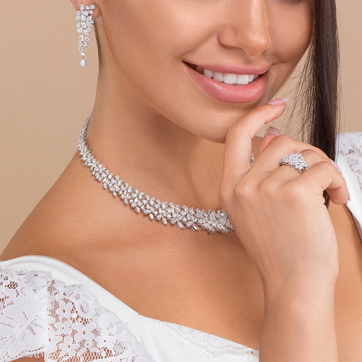 Cluster Shaped Bridal Diamond Necklace