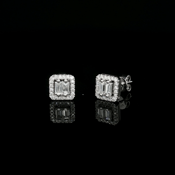 Square-Cut Diamond Halo Pendant Pendant & Earrings