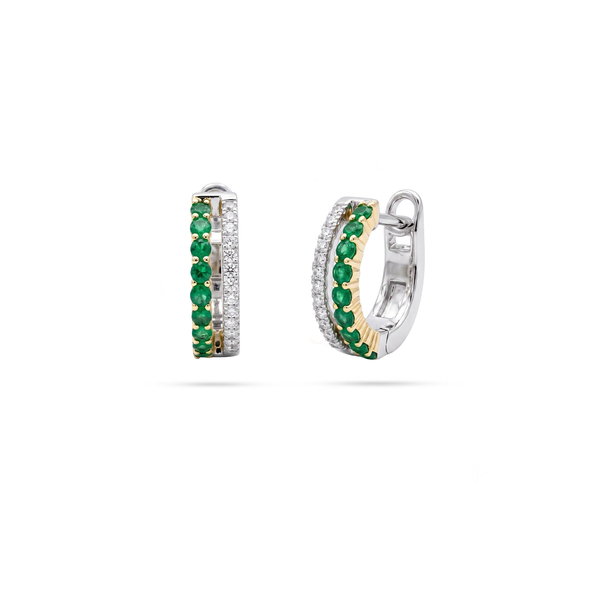 Round Diamond Hoop Earrings - Ruby, Emerald, Sapphire