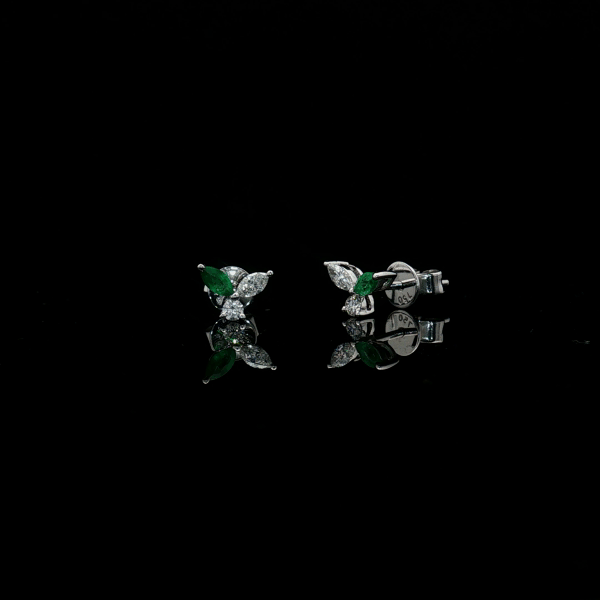 Leaf Emerald Marquise Diamond Earrings
