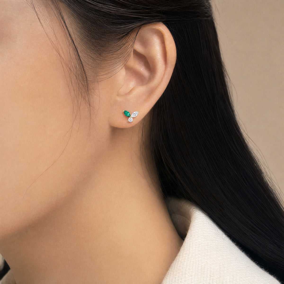Leaf Emerald Marquise Diamond Earrings