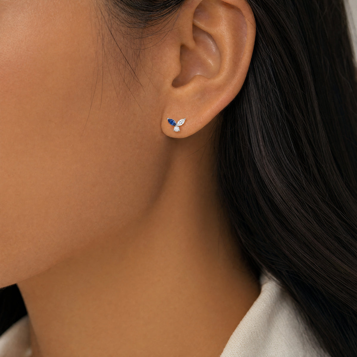 Leaf Sapphire Marquise Diamond Earrings
