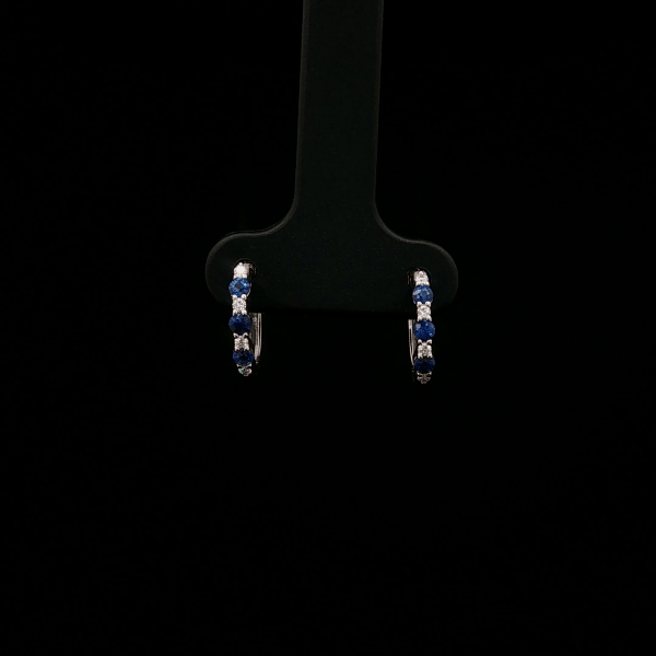 Blue Sapphire Round Diamond Hoop Earrings