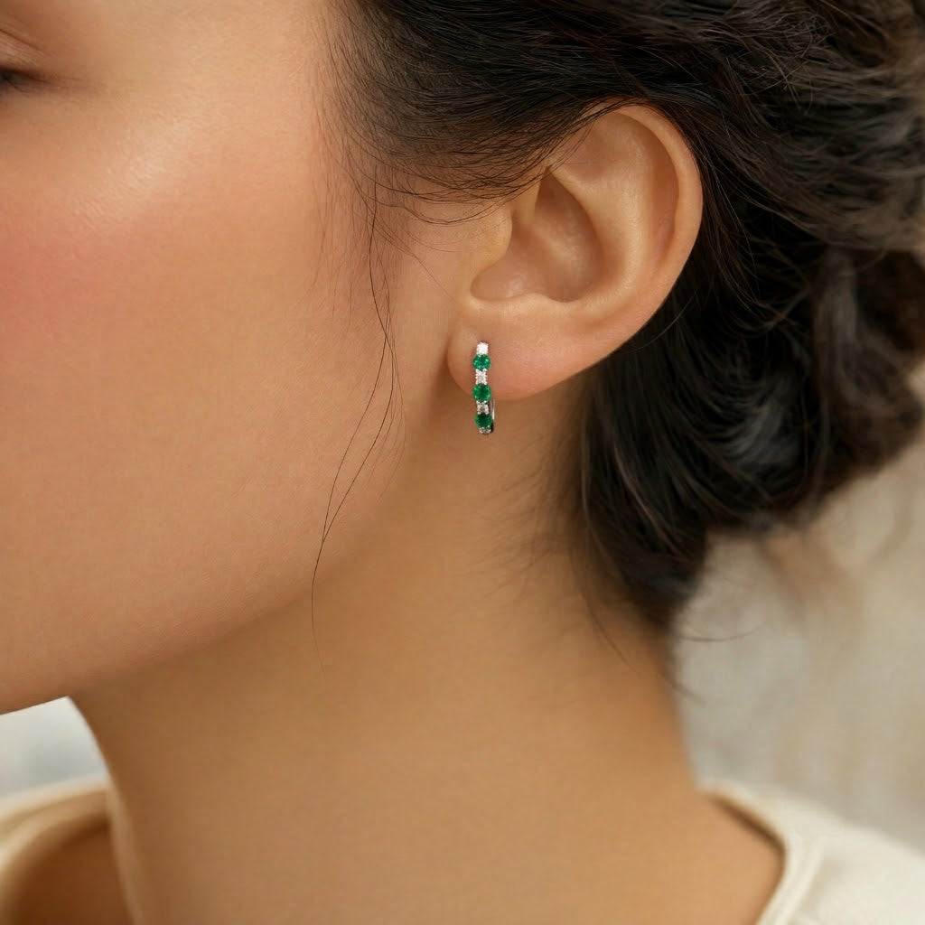 Diamond Hoop Earrings - Ruby, Emerald, Sapphire