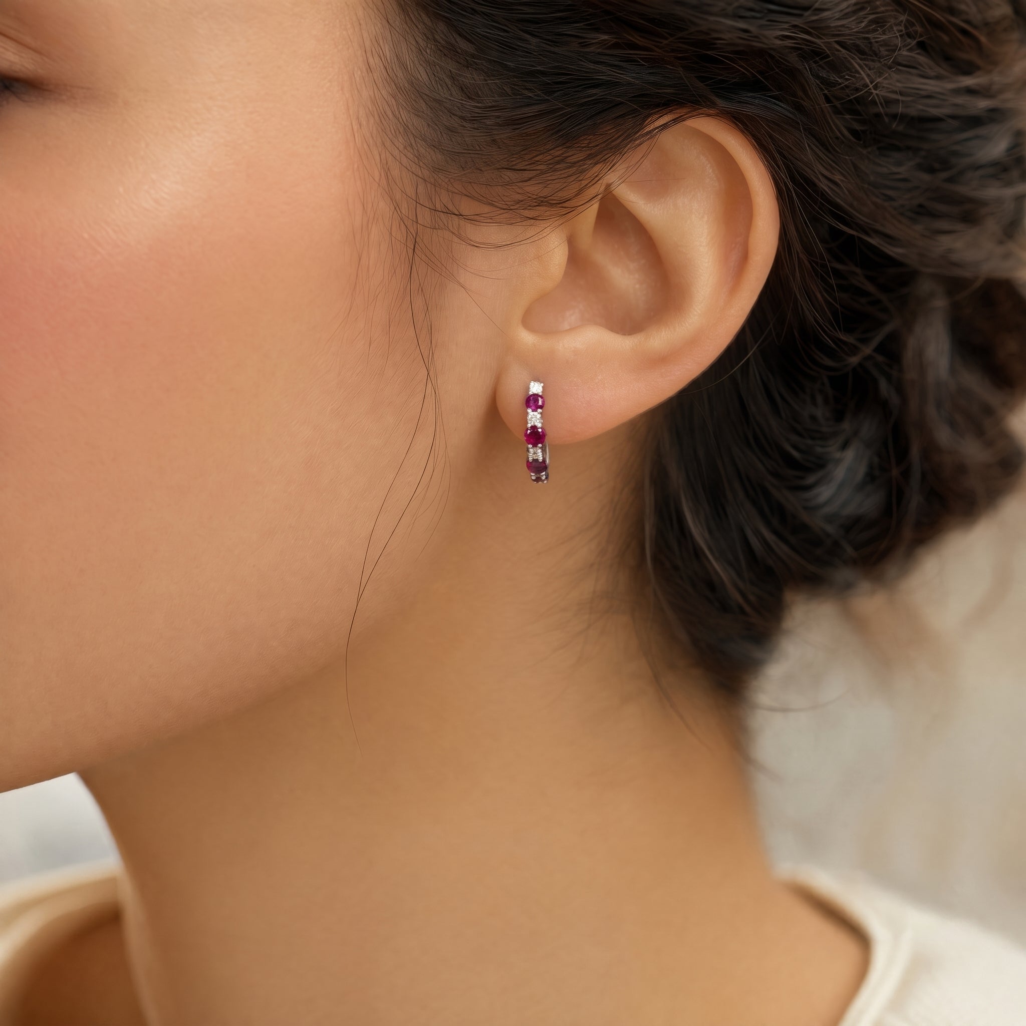 Diamond Hoop Earrings - Ruby, Emerald, Sapphire