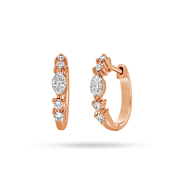 Huggie Marquise Round Diamond Earrings