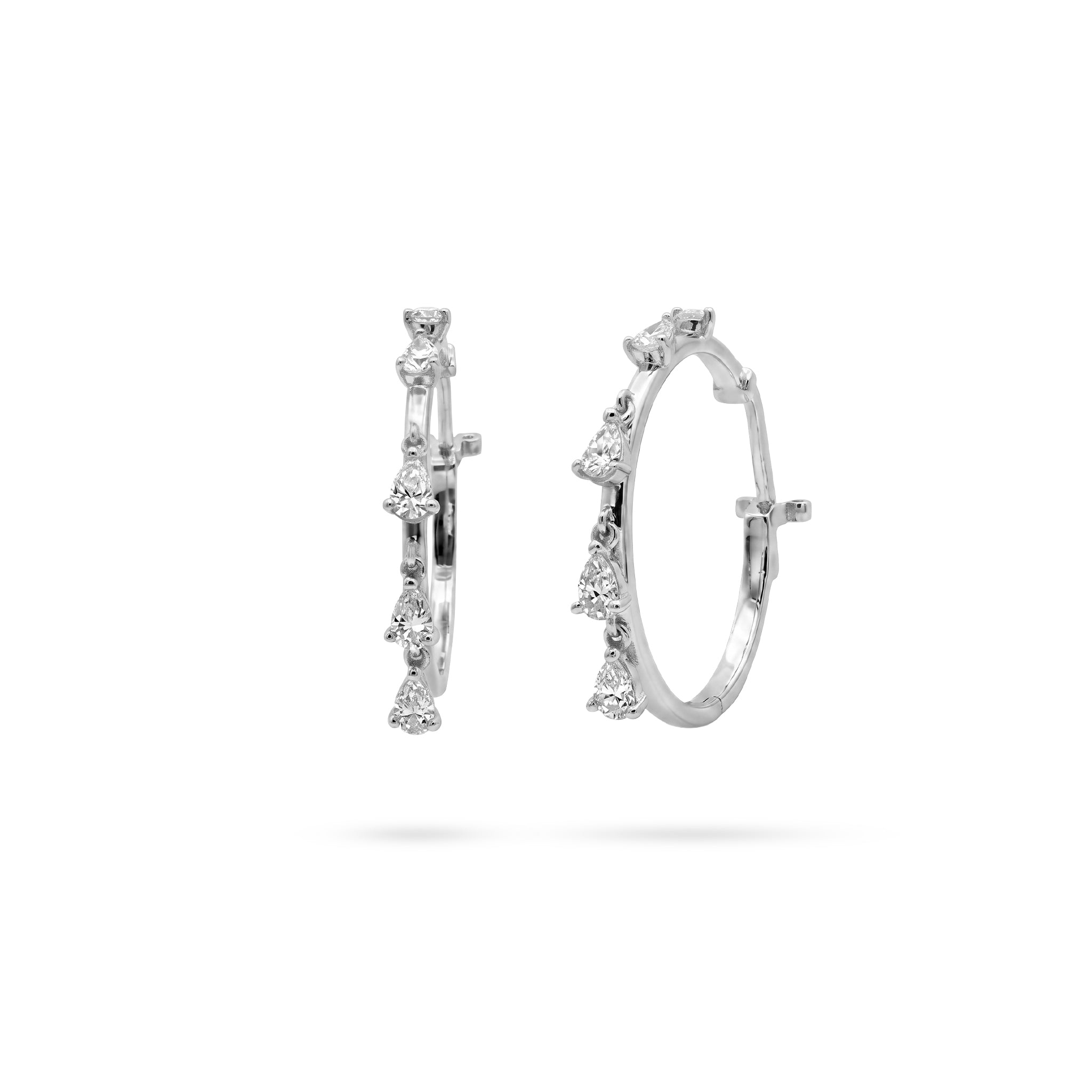 Dangling Mini Pear Diamond Hoop Earrings