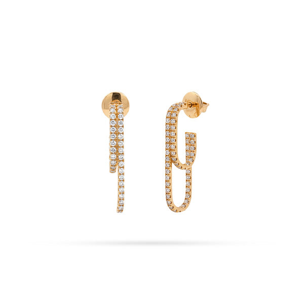 Double Line Rectangular Hoop Diamond Earrings