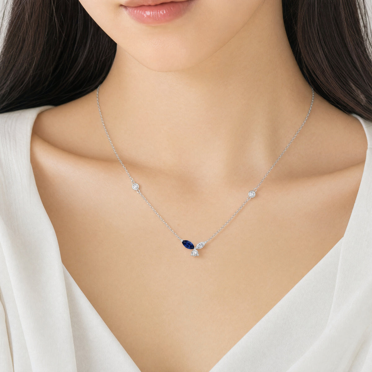Leaf Sapphire Marquise Diamond Pendant