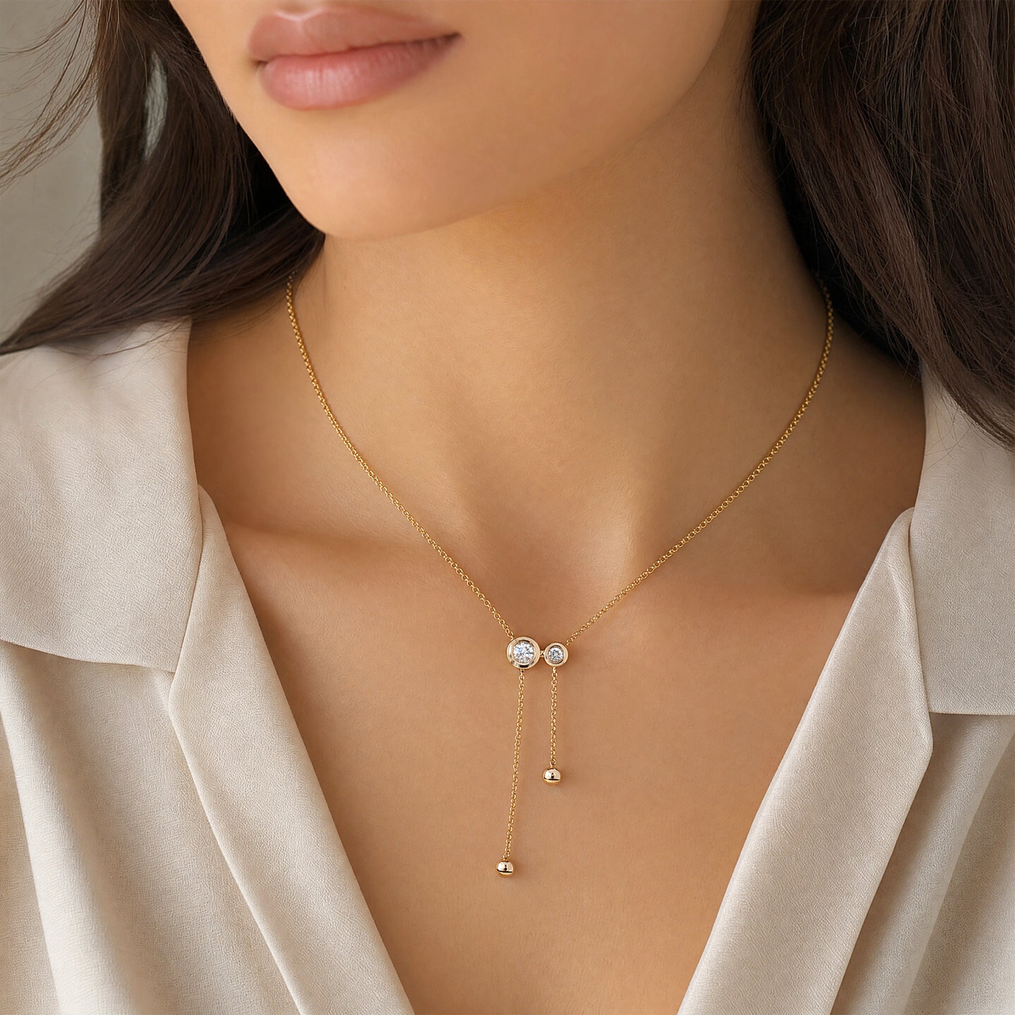 Double Line Round Diamond Bezel Pendant