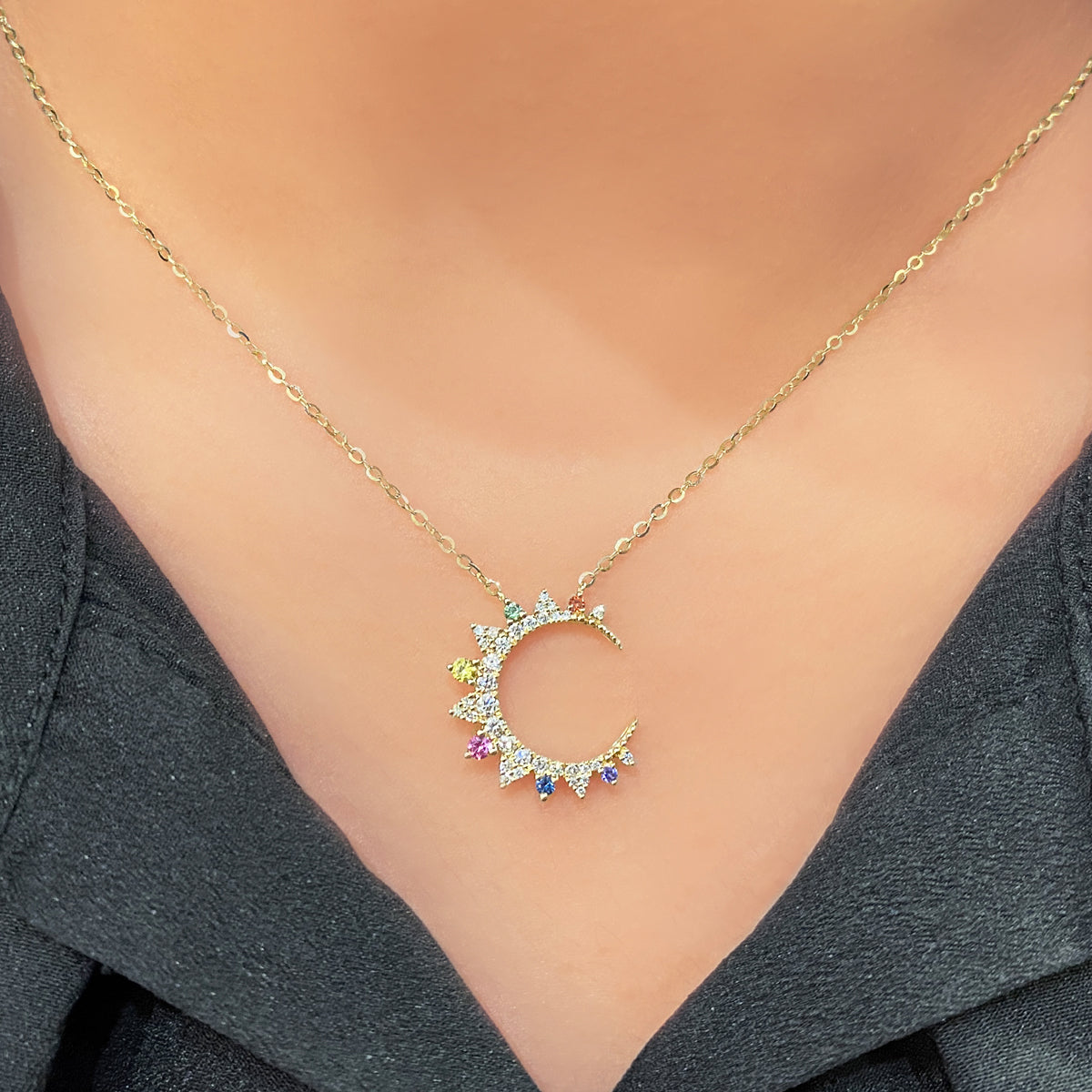 RAINBOW SAPPHIRE MOON DIAMOND PENDANT