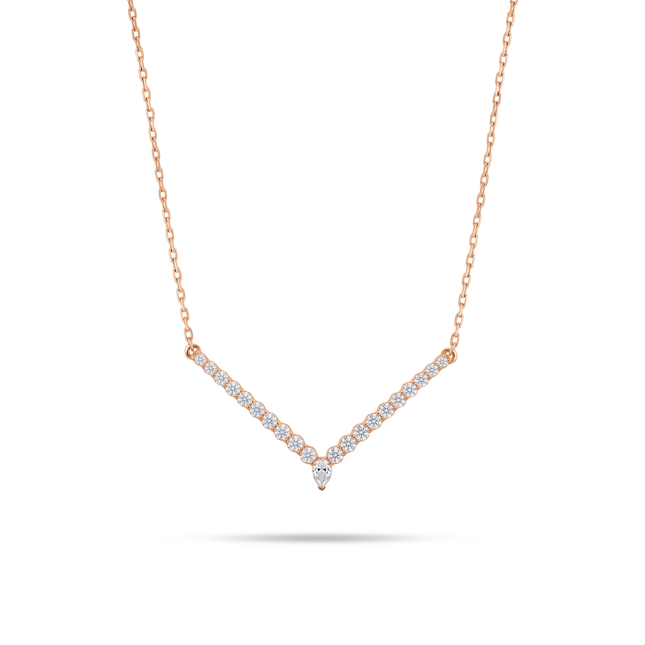 V-Shaped Pear and Round Diamond Pendant