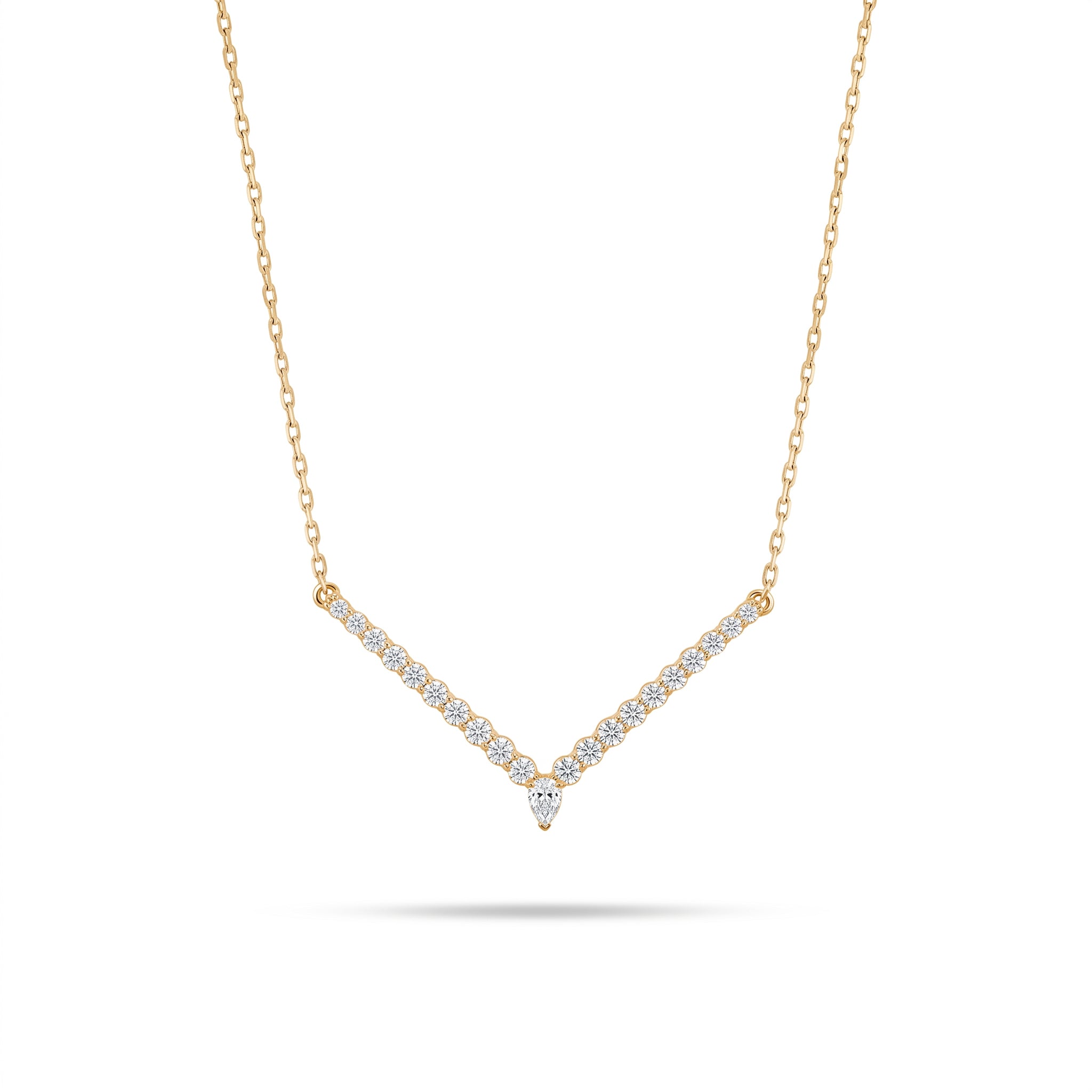 V-Shaped Pear and Round Diamond Pendant