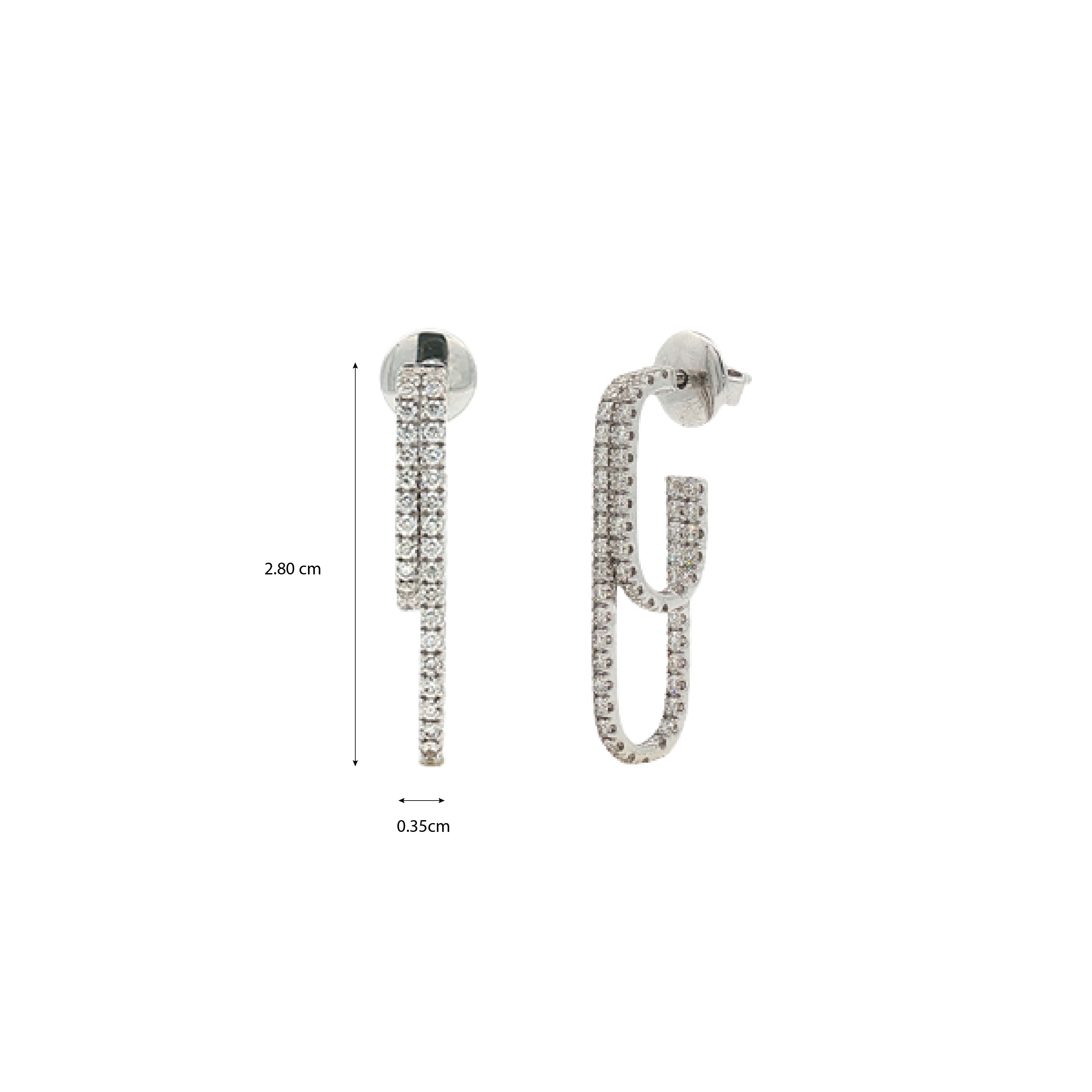 Double Line Rectangular Hoop Diamond Earrings