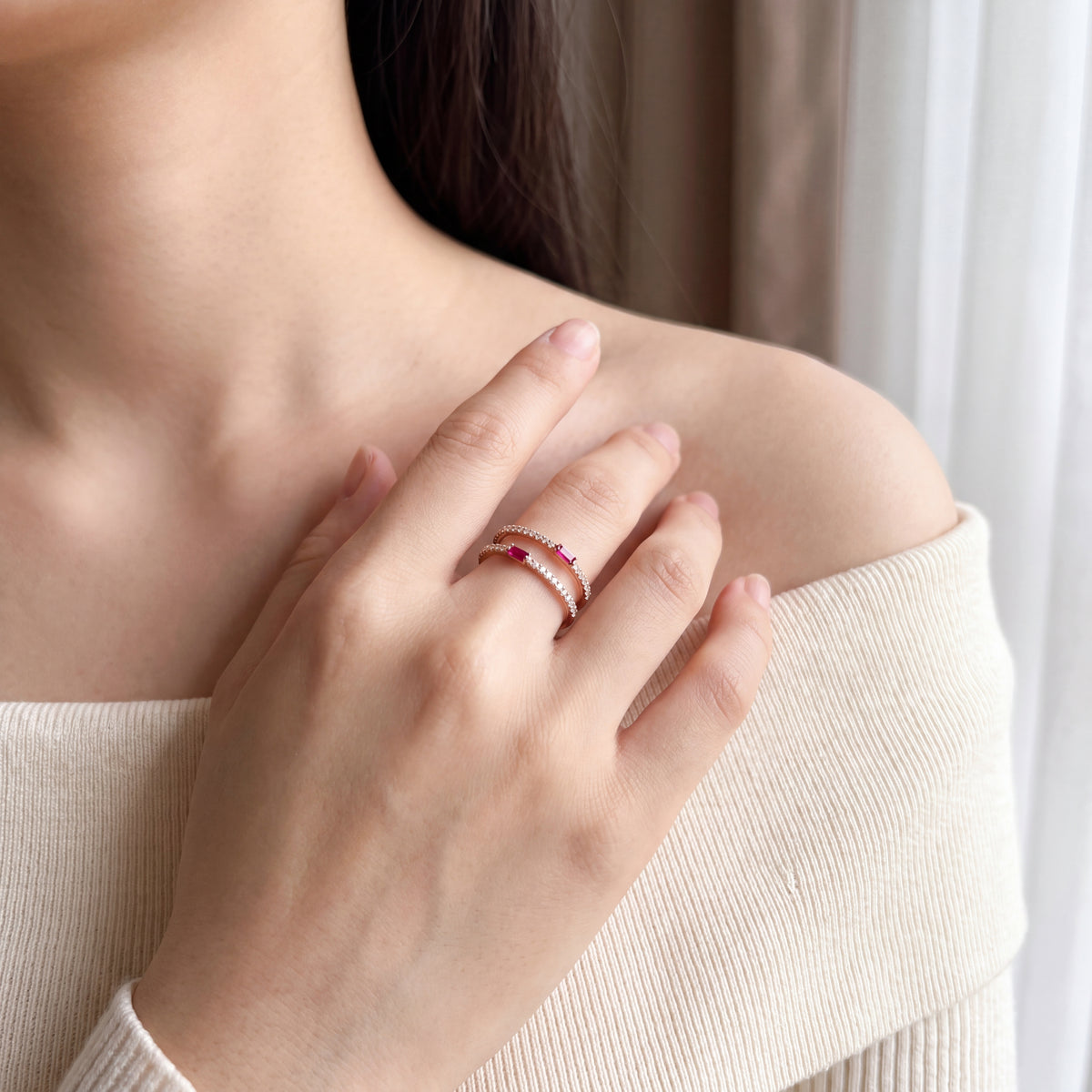 Two Layer Round Diamond Ring - Ruby, Sapphire