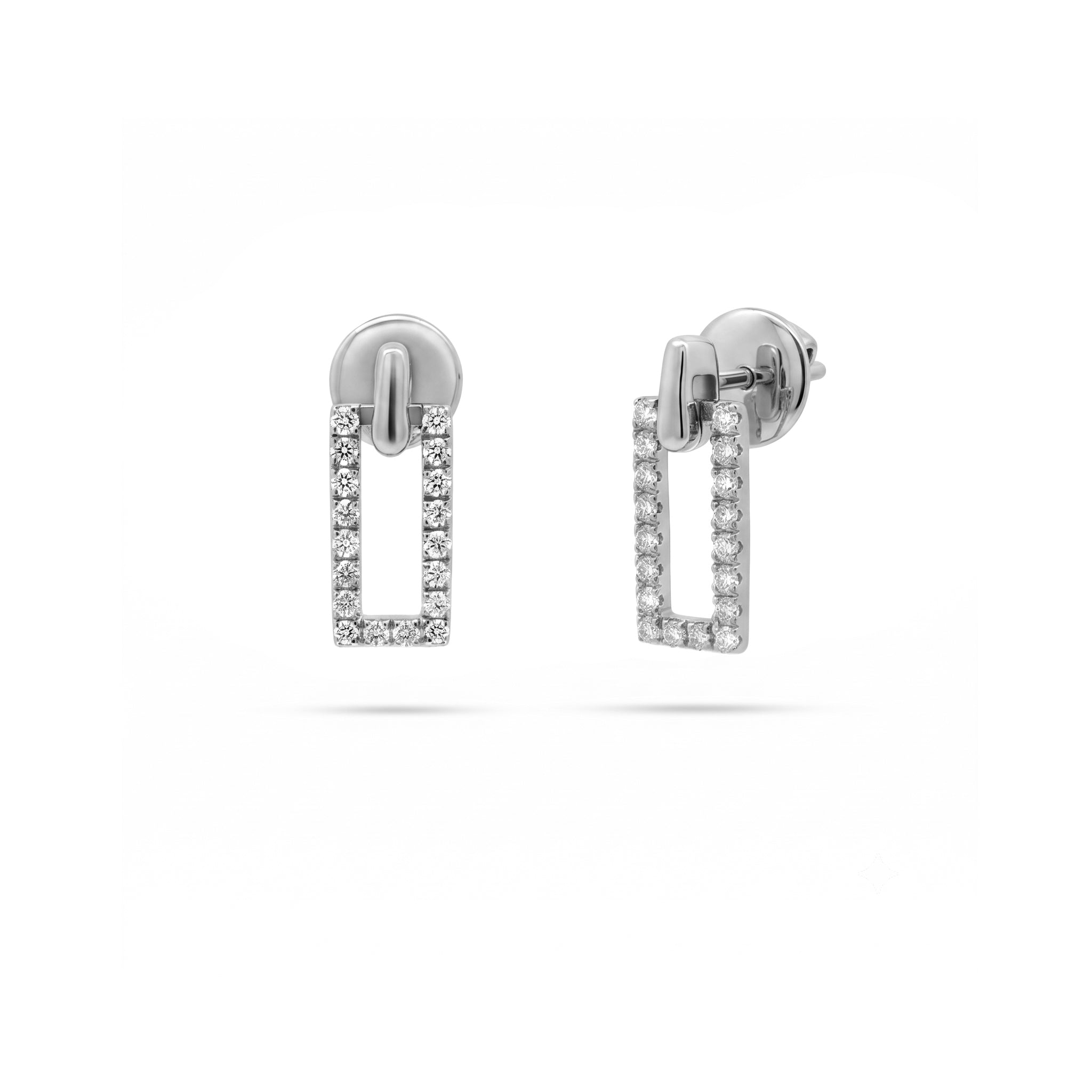 Dangling Rectangular Round Diamond Earrings