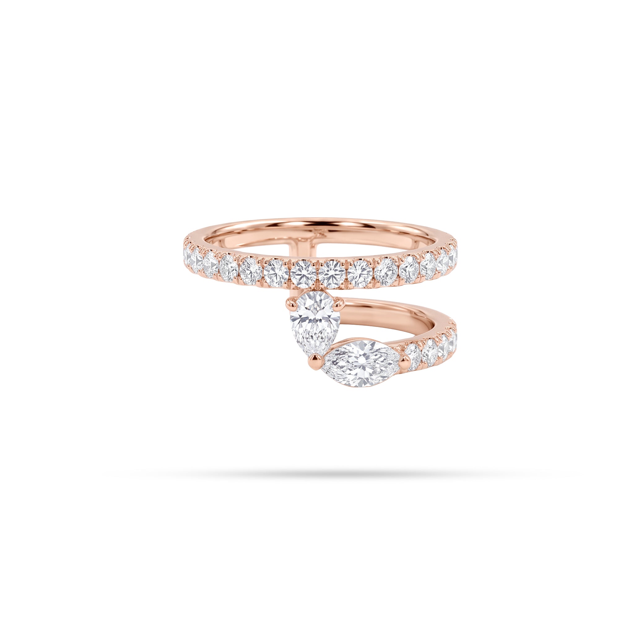 Double Line Pear Marquise Diamond Ring