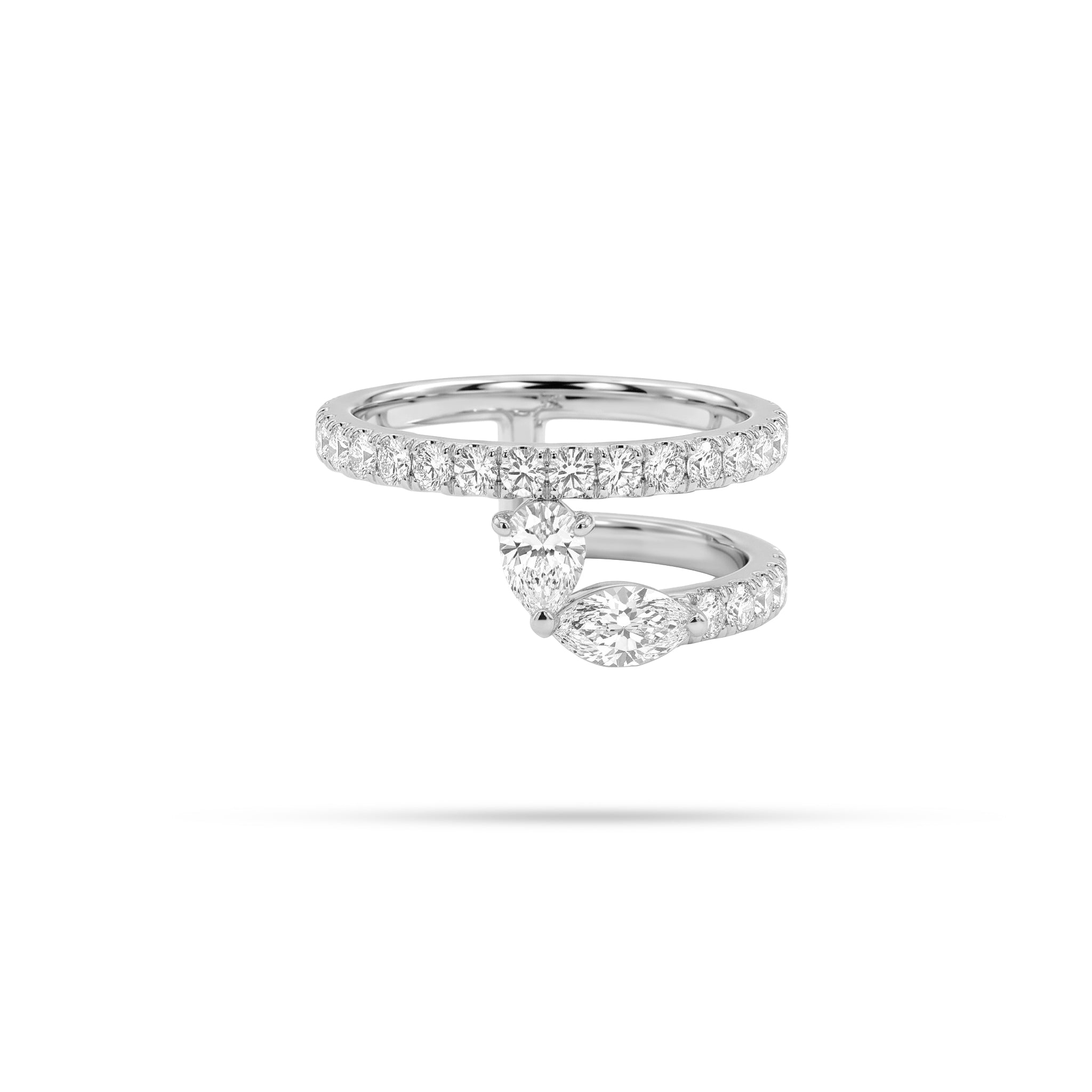 Double Line Pear Marquise Diamond Ring