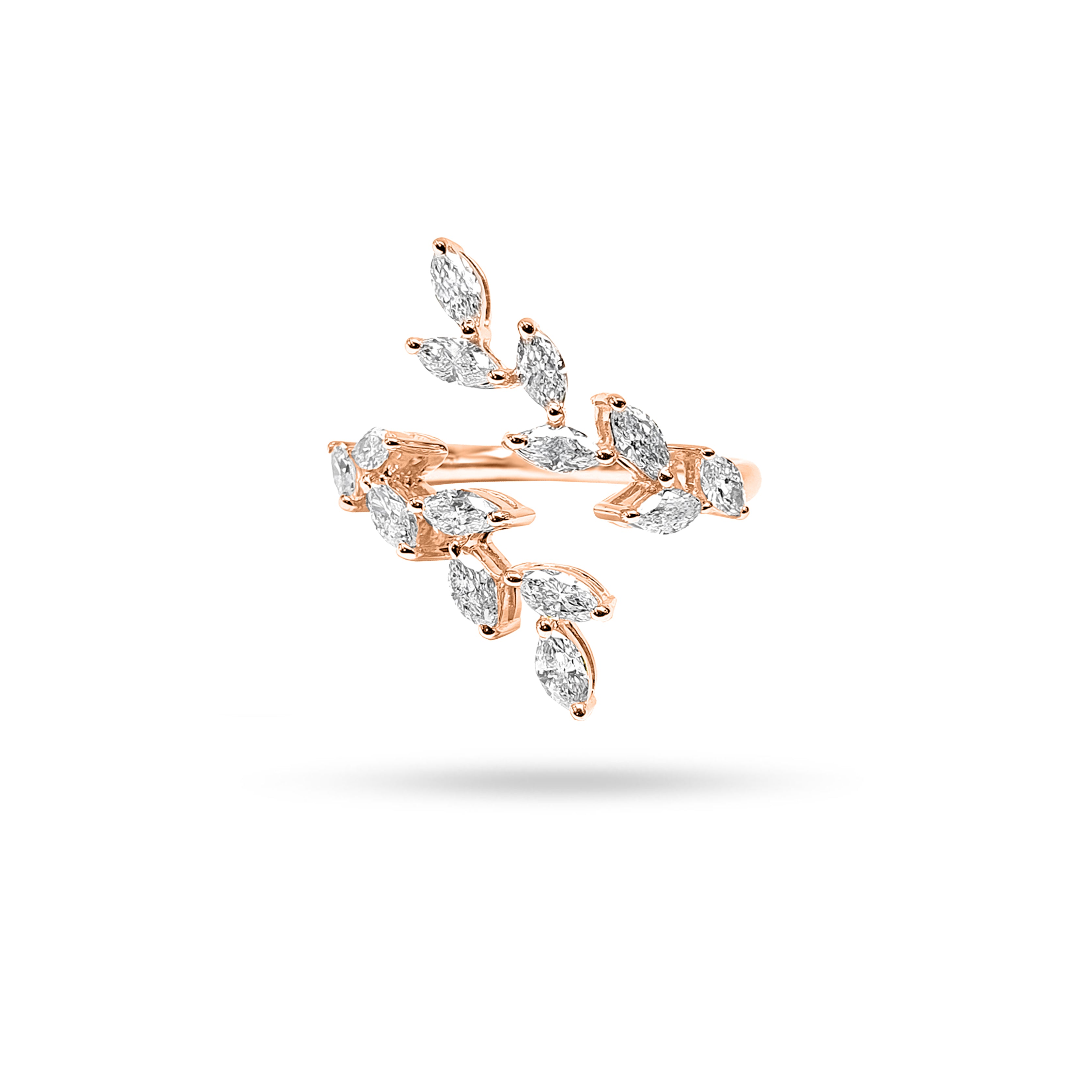 Leaf Stem Marquise Diamond Open Ring