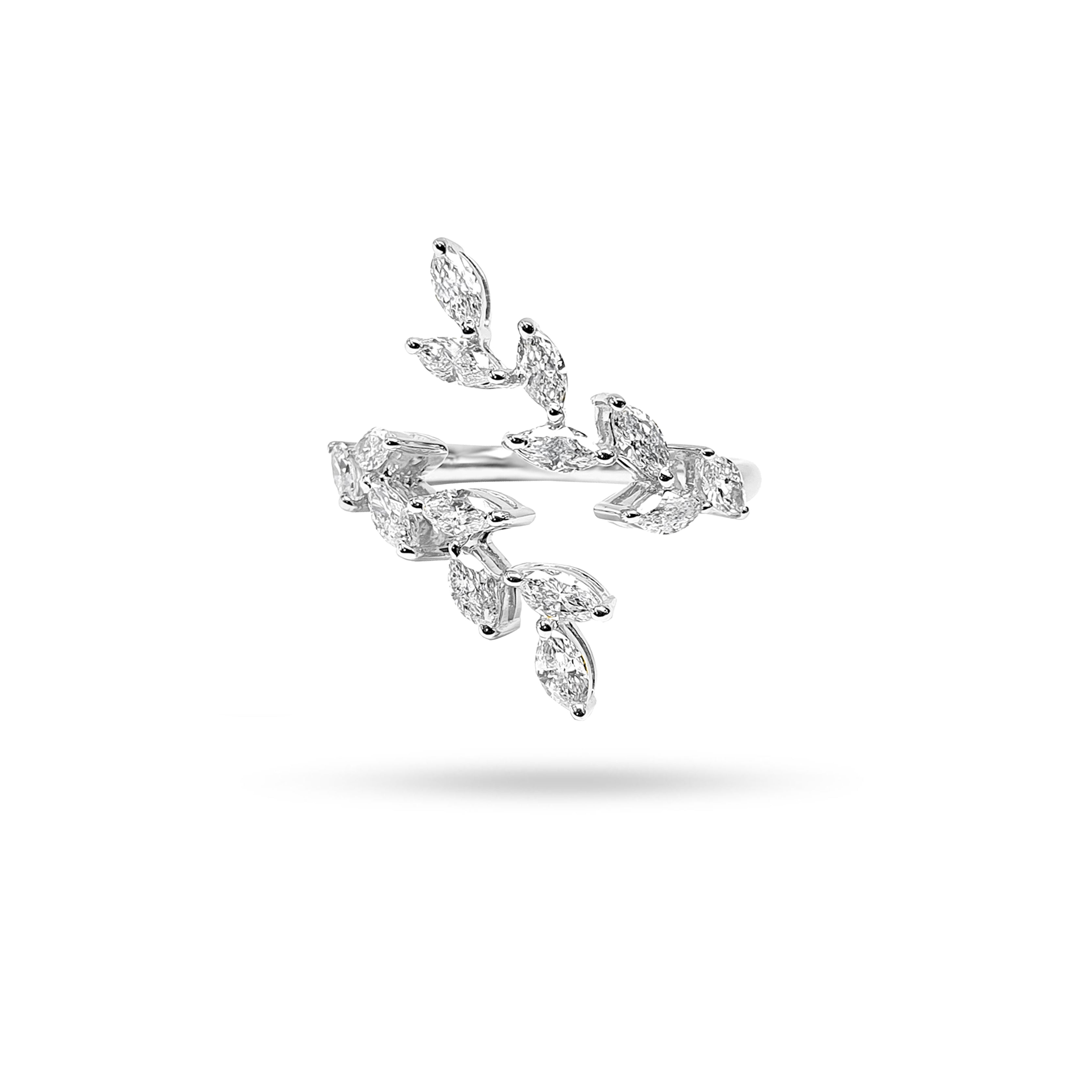 Leaf Stem Marquise Diamond Open Ring