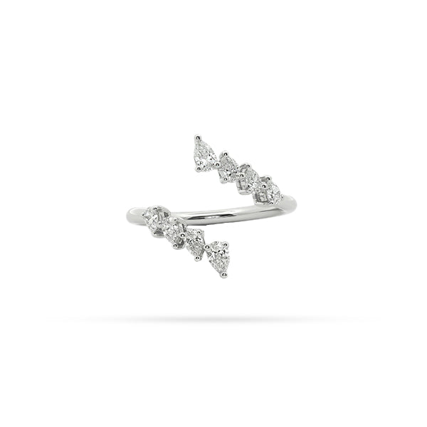 Cross Over Pear Diamond Ring