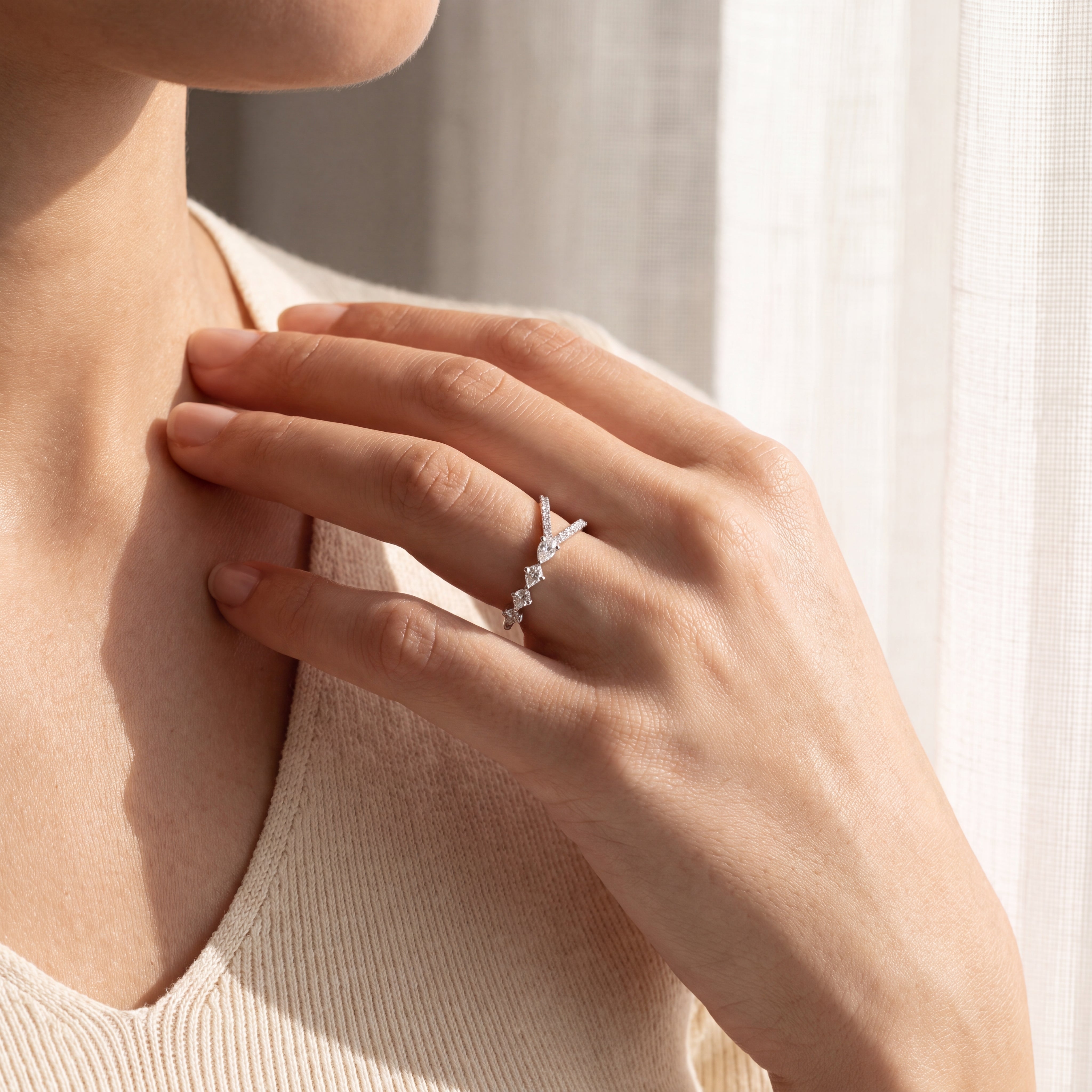 Y Shape Pear Diamond Ring