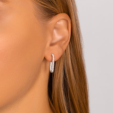Rectangular Hoop Diamond Earrings