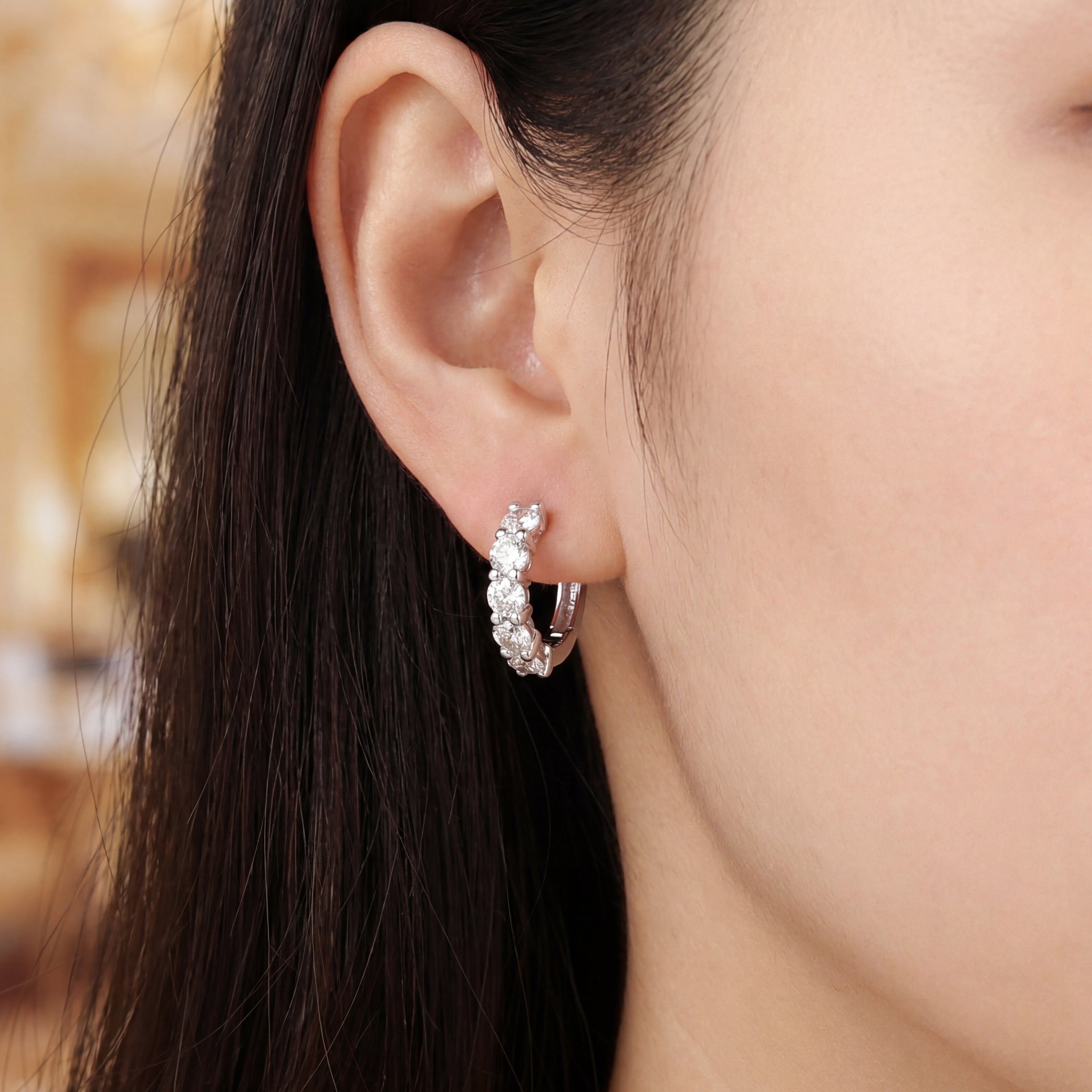 Huggie Round Diamond Hoop Earrings