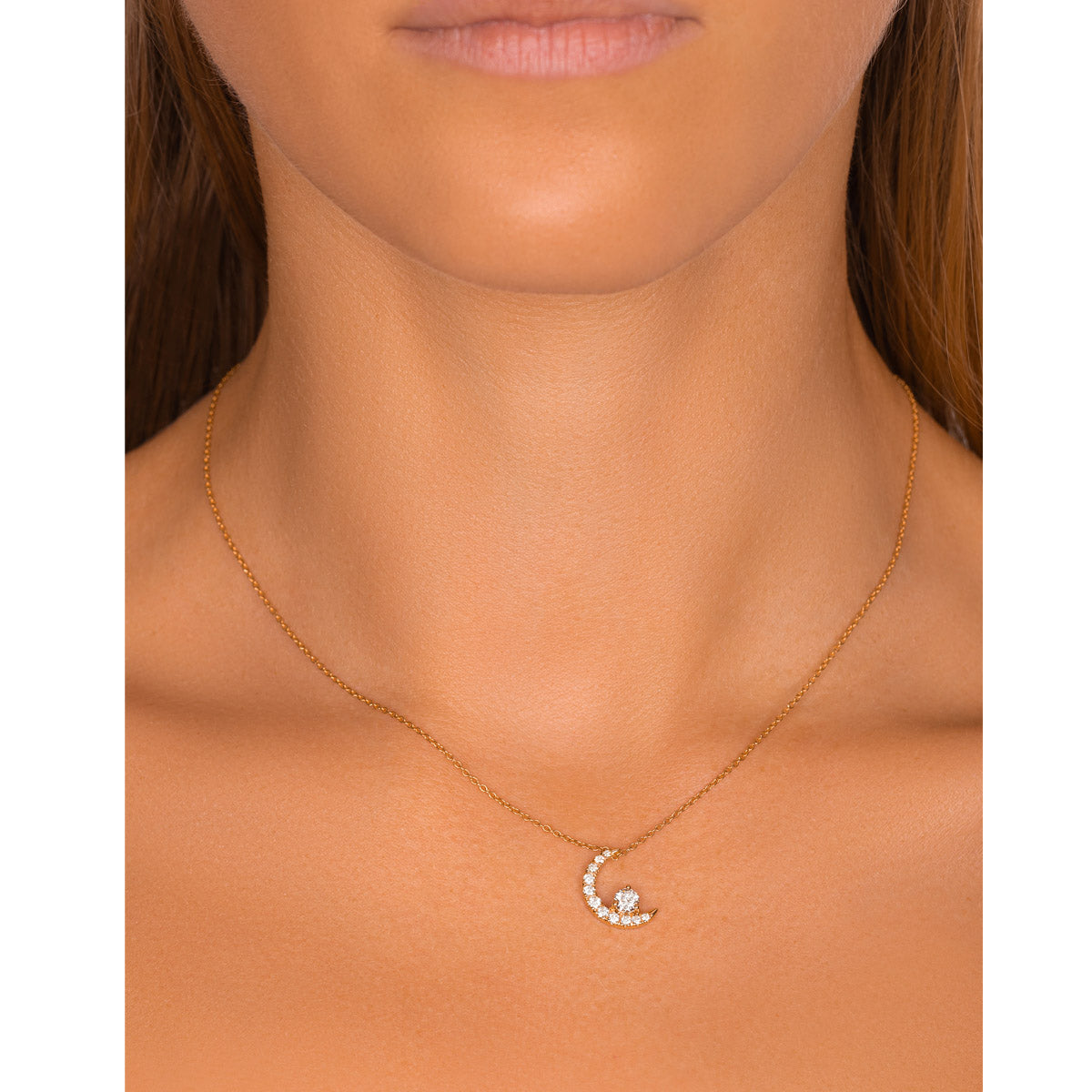 Moon Shaped Round Diamond Pendant