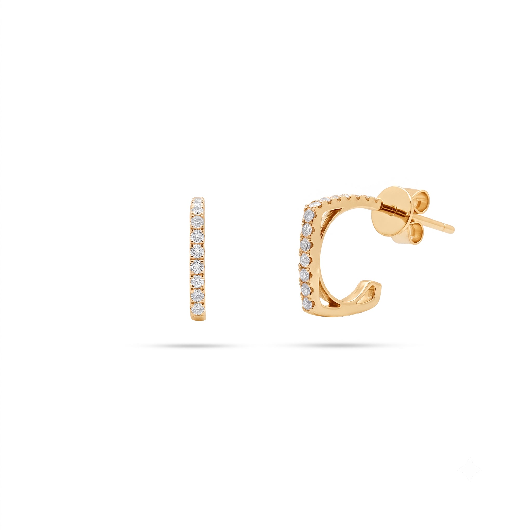 Square Pavé Diamond C-Hoop Earrings