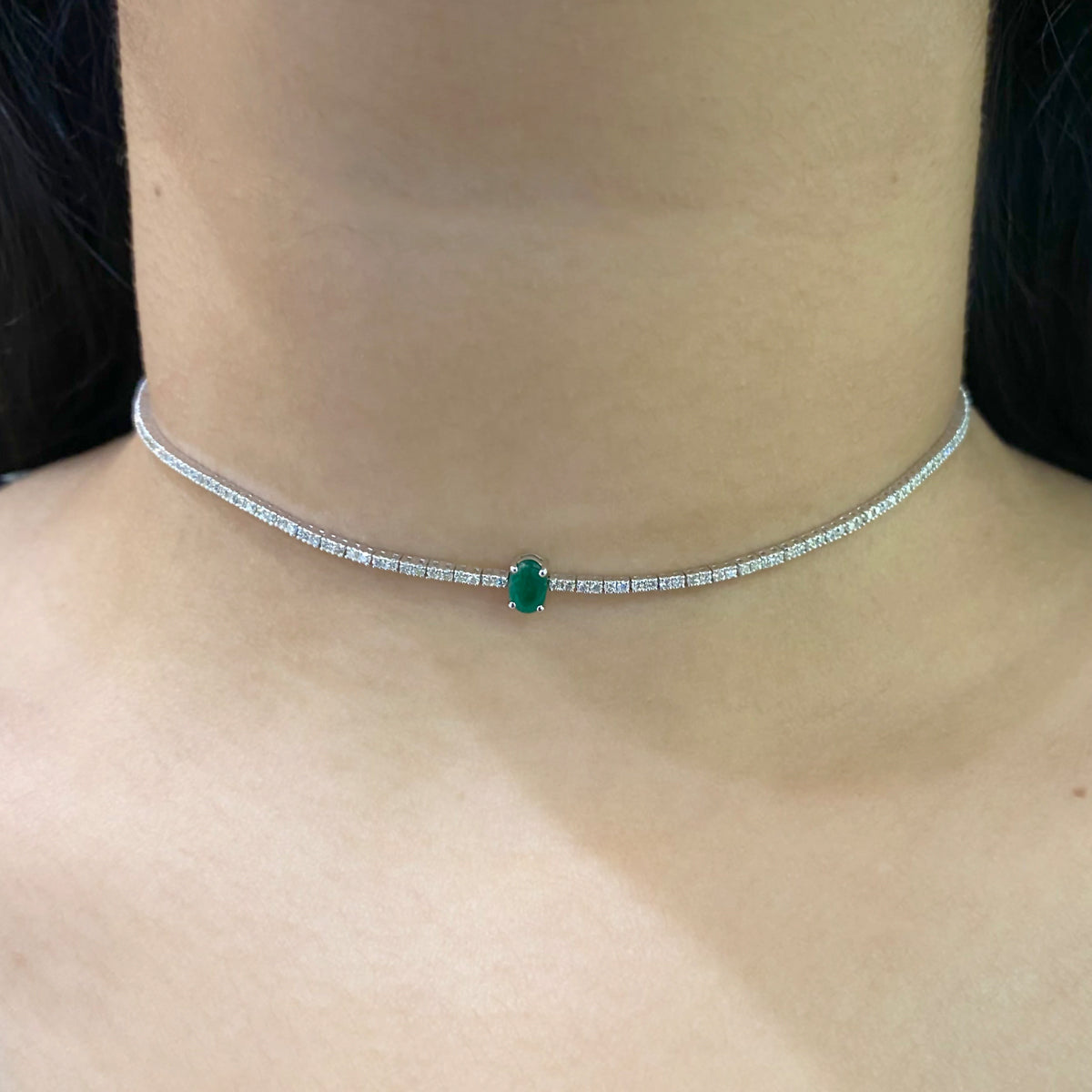 Oval Emerald Diamond Tennis Choker – Solitaire Jewels