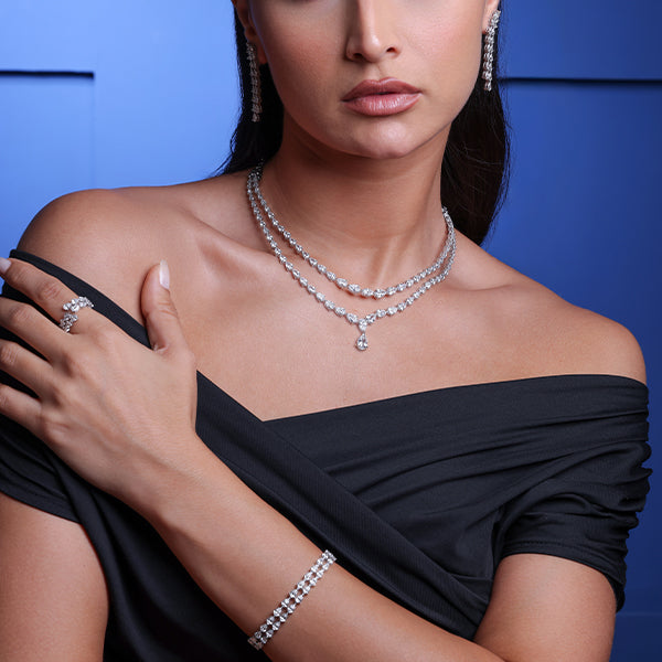 Double Layered Pear Natural Diamond Necklace