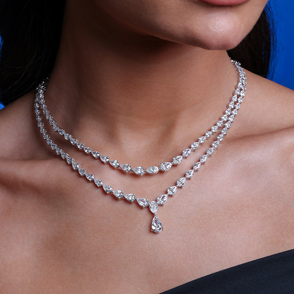 Double Layered Pear Natural Diamond Necklace