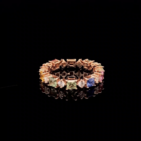 Rainbow Princess Sapphire Diamond Ring