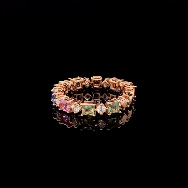 Rainbow Princess Sapphire Diamond Ring