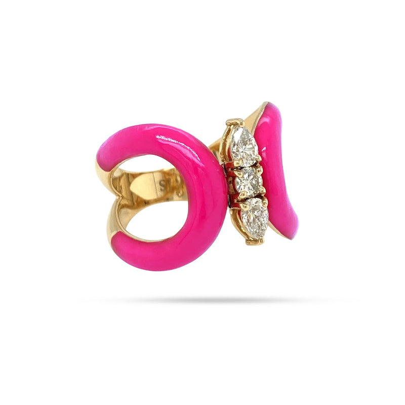 Pink Enamel Butterfly Diamond Ring